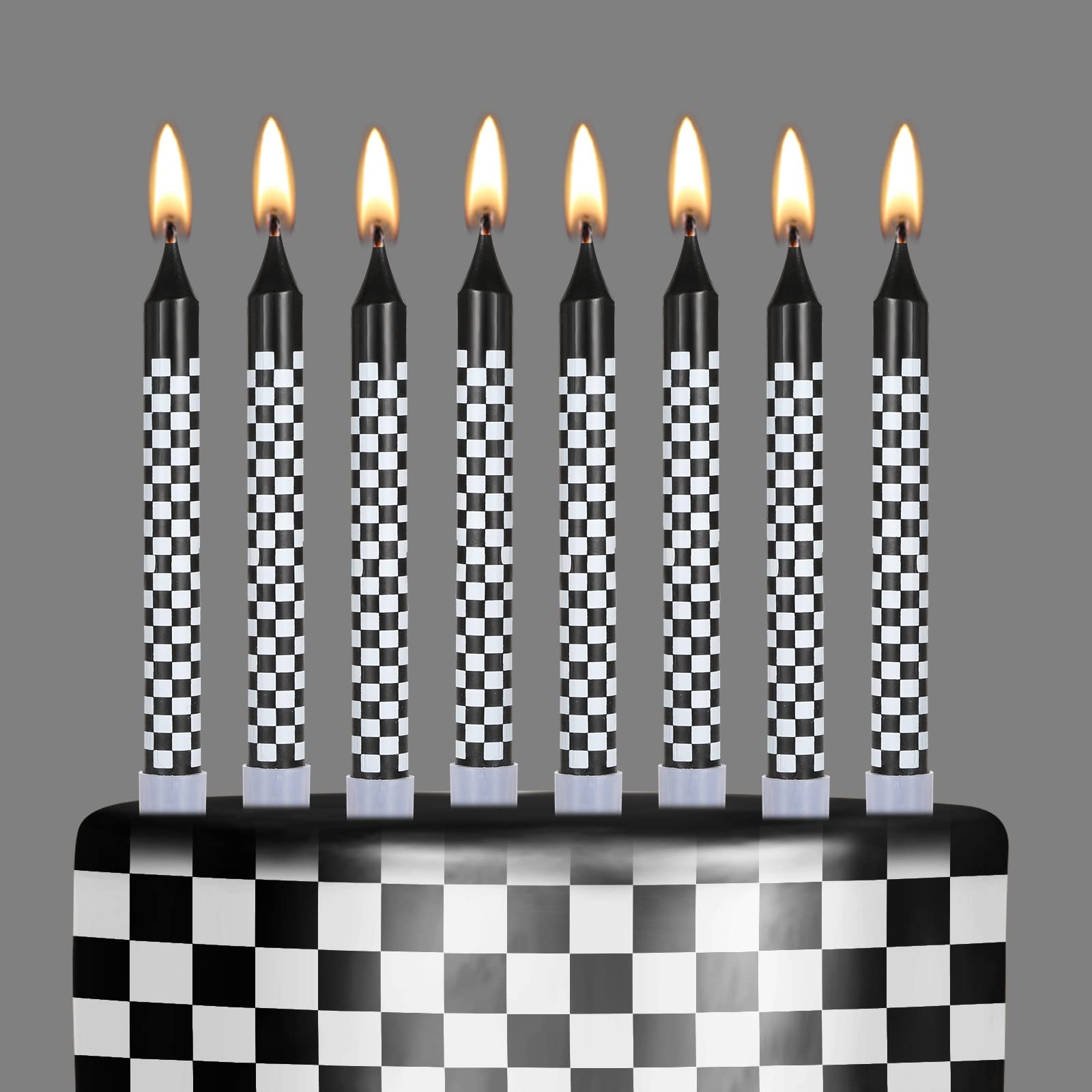 Cindeer 12 Pcs Racing Cars Themed Birthday Candles Black and White Checkered Flag Cupcake Topper for Racing Cars Party Decoration Baby Shower for Boys Children