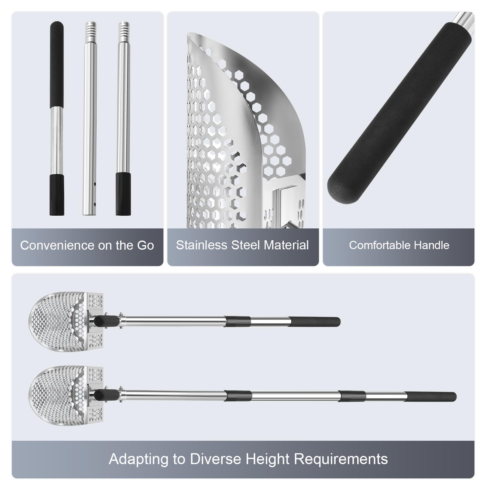 GADFISH Sand Scoop for Metal Detecting, Metal Detector Scoop, Stainless Steel Sand Sifter Shovel, Fast Sifter Shovel for Underwater Treasure Hunting (Stainless Steel)