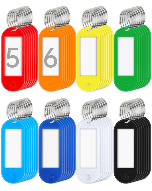 Teskyer 56 Pack Plastic Key Tags, Colorful Key Labels with Label Window Split Ring, Organize Your Keys and Stuff, 8 Colors