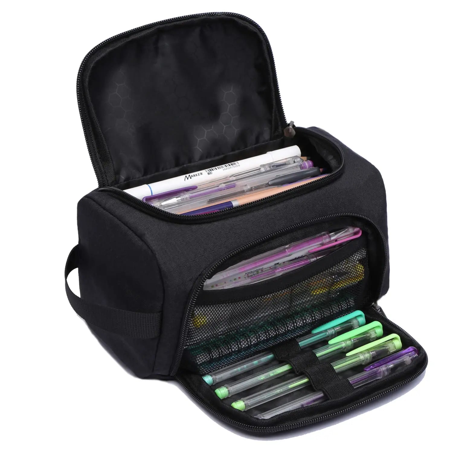 XQXA Large Capacity Pencil Case Organizer, Multifunctional Extra Big Pencil Pouch with Compartmens, Travel Simple Stationery Pen Bag, Fabric Pencil Bag for Men Women Girl Boy (Black)