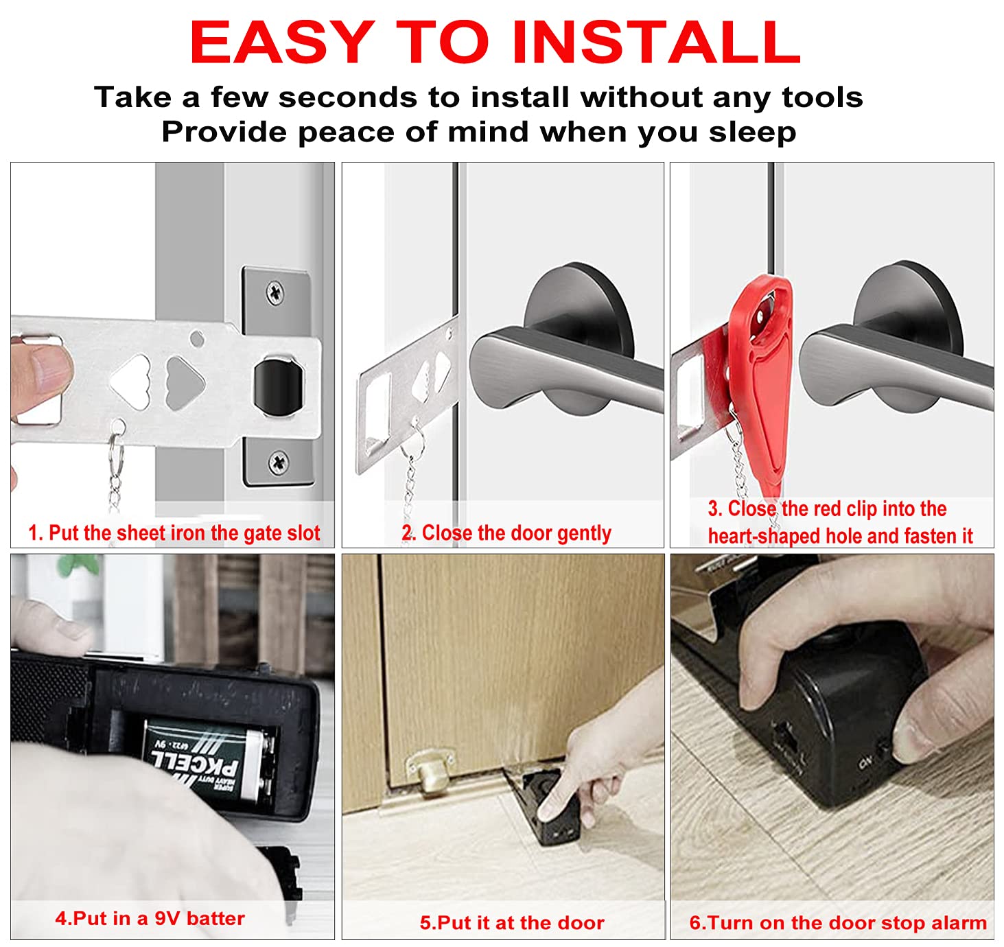 MBBEST Portable Door Lock & Door Stop Alarm,Dual Protection Security Devices Pocket Door Stopper Self Defensey Tools for Hotel Travel Home Apartment House, Red/Black