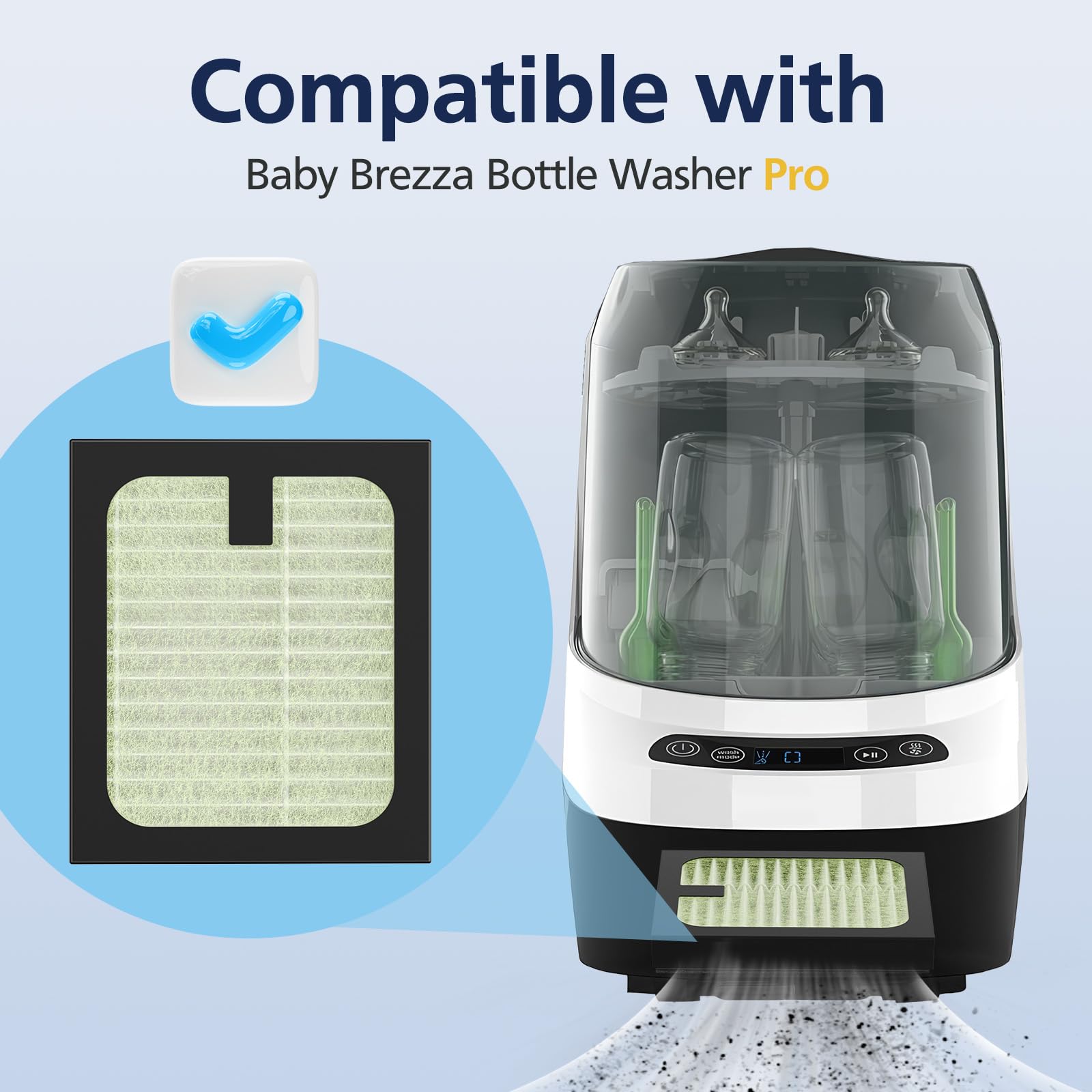 4 Pack HEPA Filter Replacement for Baby Brezza Baby Bottle Washer Pro, High Performance Filtration for Air Cleaner Dust