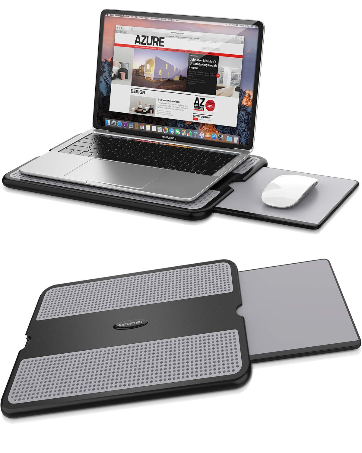 AboveTEK Tragbarer Laptop-Schreibtisch mit ausziehbarer linker/rechter Mauspadablage, rutschfester Wärmeableitung, Tablet-Notebook-Computerständer mit stabiler Arbeitsfläche für Bett, Sofa, Couch oder Reisen