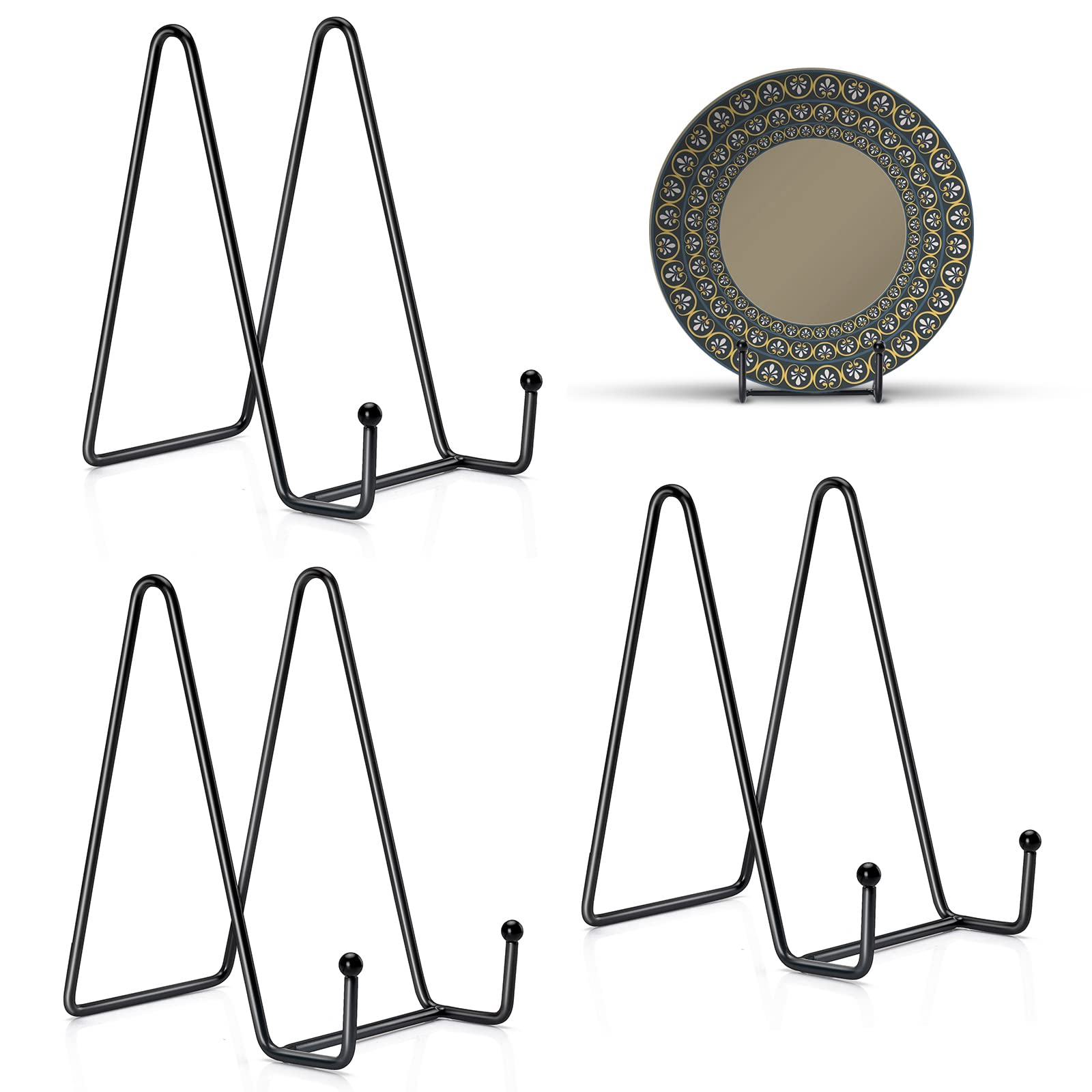 Kruodop 3 Pack 6 Inch Plate Stands for Display, Plate Holder Display Stand, Picture Frame Stand Black Metal Frame Holder Stands for Book,Small Easel,Decorative Plate,Photo and Platter,Tabletop Art