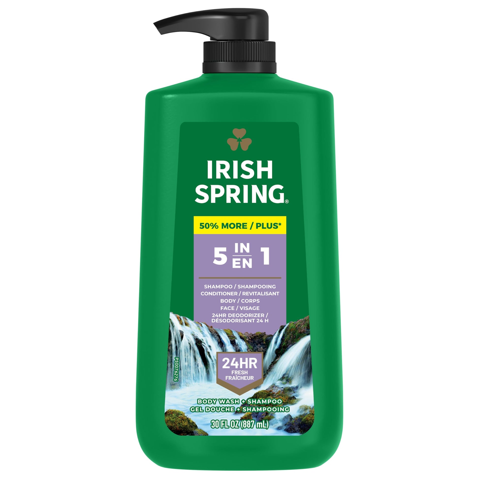 Irish Spring 5 in 1 Body Wash for Men, Men's Body Wash, Smell Fresh and Clean for 24 Hours, Conditions and Cleans Body, Face, and Hair, Made with Biodegradable Ingredients, 30 Oz Pump