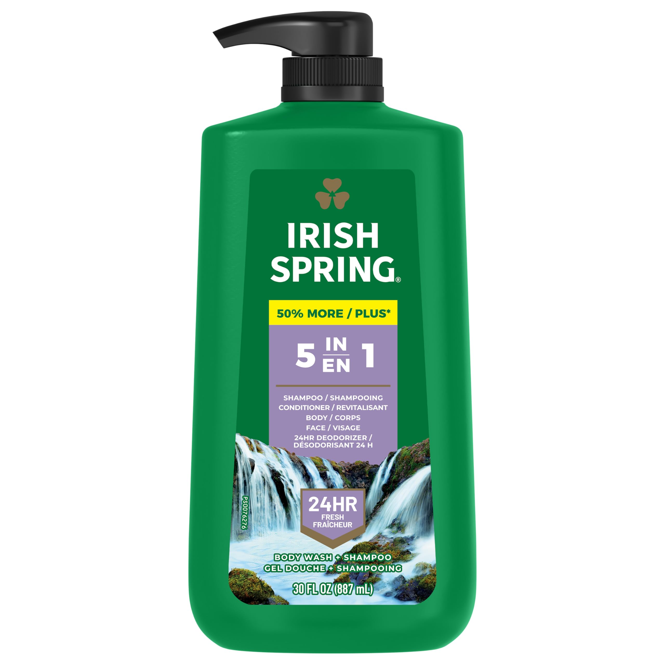 Irish Spring 5 in 1 Body Wash for Men, Men's Body Wash, Smell Fresh and Clean for 24 Hours, Conditions and Cleans Body, Face, and Hair, Made with Biodegradable Ingredients, 30 Oz Pump