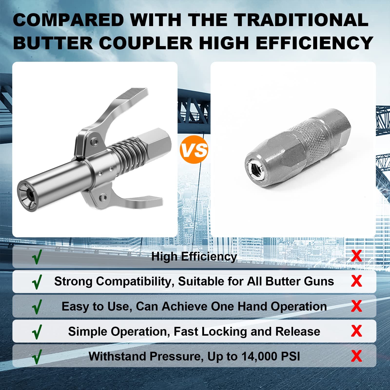 AKEOIL Grease Gun Coupler, Grease Joint Fittings, 12000PSI High Pressure Grease Nozzle Fittings, Compatible With All 1/8" NPT Grease Guns, For greasing all machinery and equipment filling