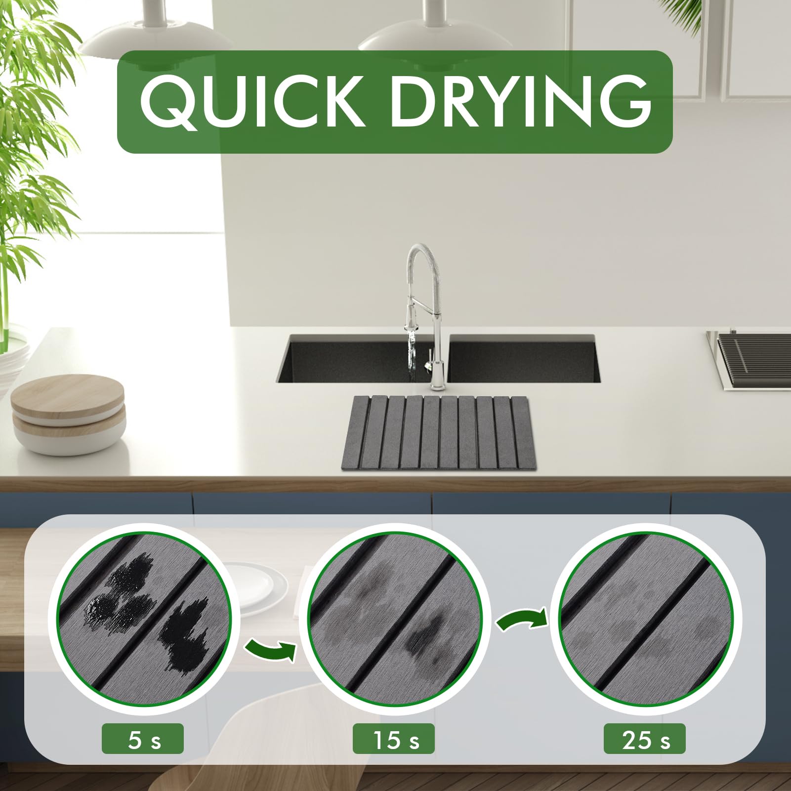 Oxydrily Stone Drying Mat for Kitchen Counter, Large Dark Gray Foldable Diatomaceous Earth Dish Drying Mat, Quick-Dry Absorbent Bath & Countertop Mat for Dishes Bottles Cups 23"x15.3"