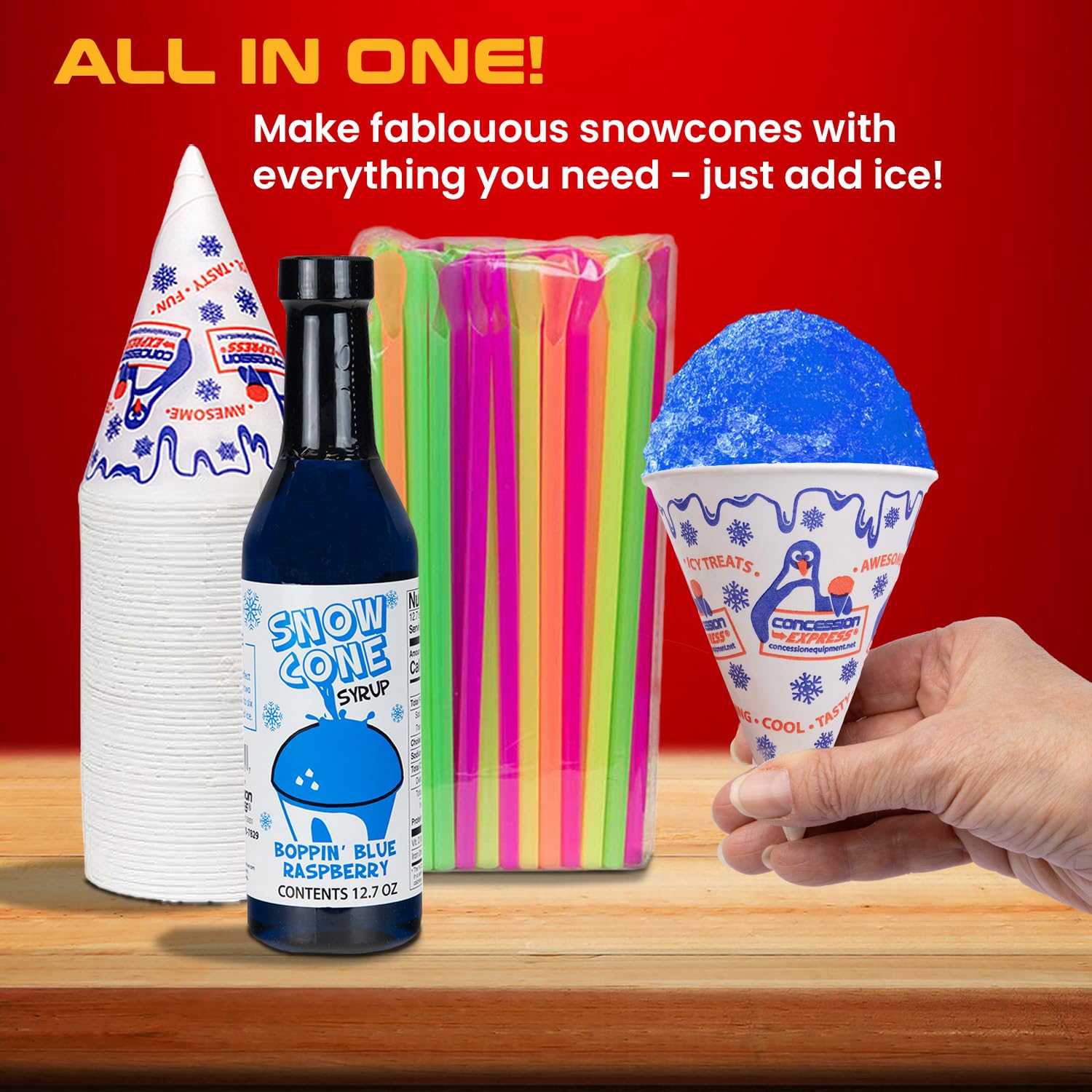 12.7oz Snow Cone Syrups (6 Pack W/Cups/Straws)