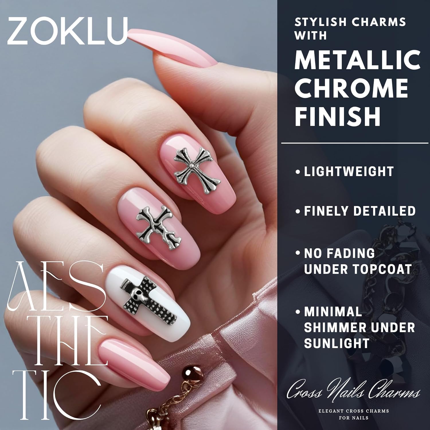 100 Pcs Silver Cross Nail Charms and Gems – 3D Acrylic Cross Charms for Nails for DIY & Professional Manicure – Easy-to-Apply & Durable Nail Decorations, Versatile for Y2K & Nail Studs