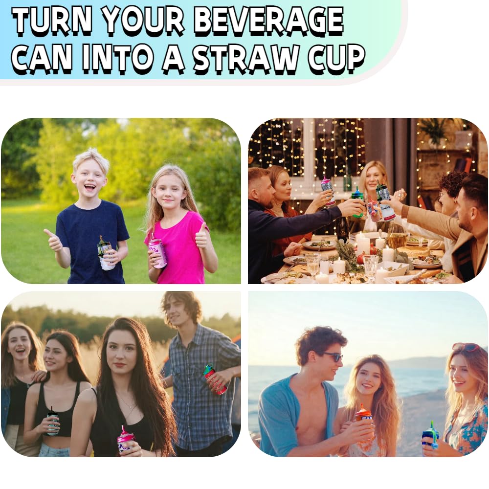 Dipesi 4 Pack Soda Can Lids with Straw,Silicone Soda Can Covers,Pop Can Cover,Energy Drink Canning Lids,BPA-Free,Reusable Can Covers for soda,Coke,Beer,Juice,Fits Standard Cans