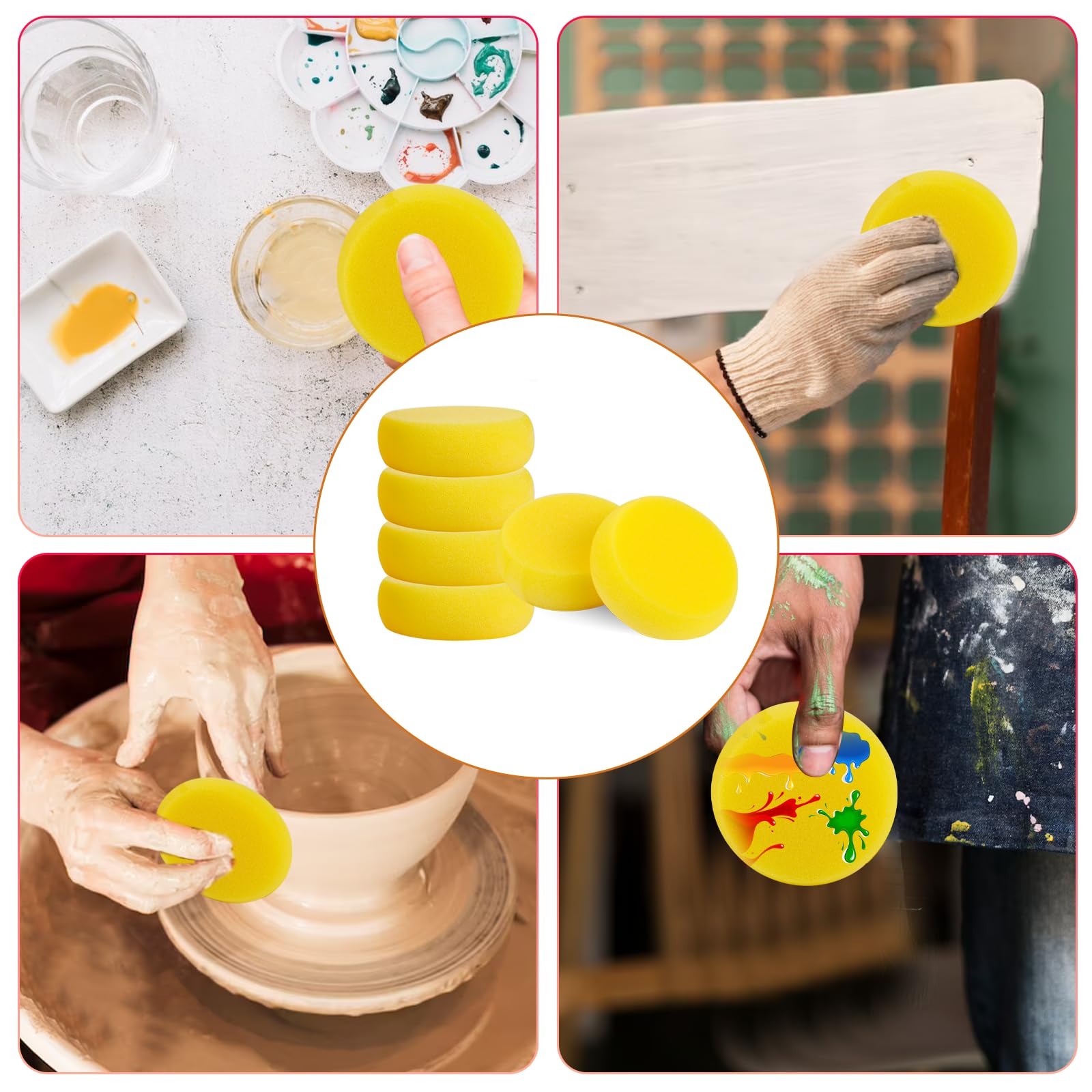 6 Pcs Pottery Sponges, Round Painting Sponge 3inch Yellow Artist Sponges Craft Clay Sponge Watercolor Sponges for Face Painting Pottery Ceramics Art Crafts