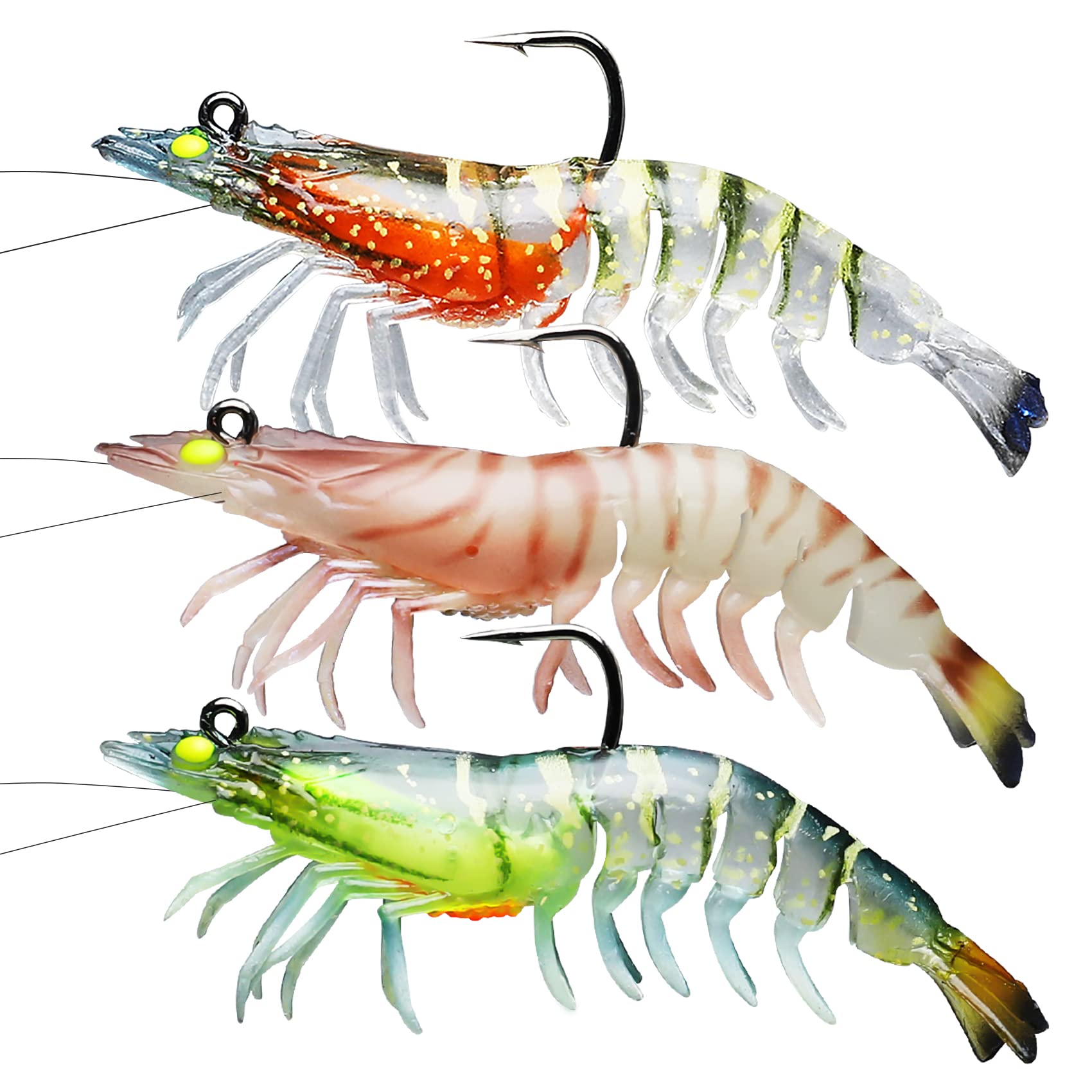 TRUSCEND vormontierte Angel-Jigs, 1:50 super haltbare TPE-Barschköder, gut verarbeitete lebensechte Weichgarnelen-Schwimmköder, Krautfreier Marsch-Sumpf-Angelköder für Forelle, Crappie, Zander, separat aufbewahren!