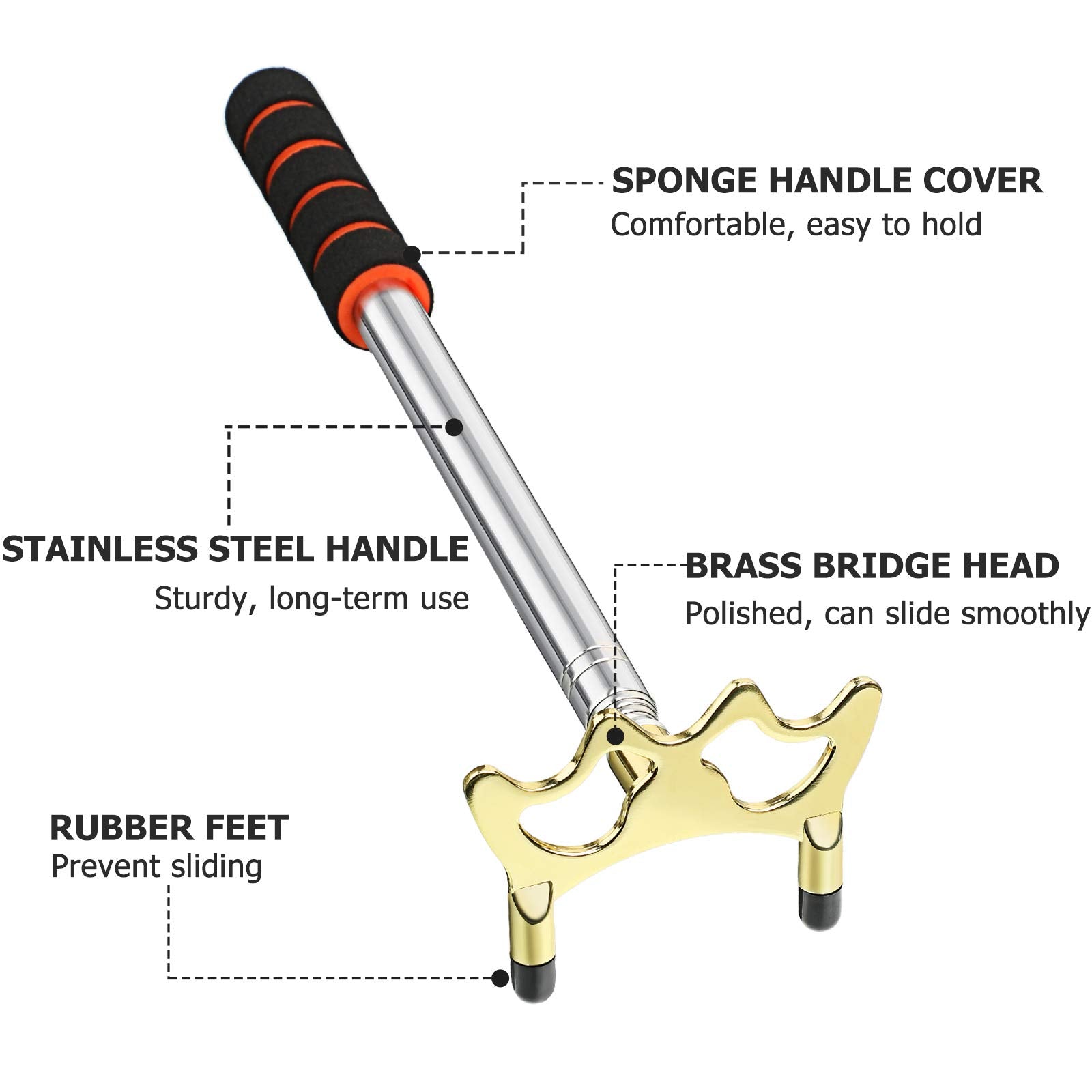 Skylety Pool Cue Snooker Stick Pool Table Accessories Retractable Billiards Cue Rest with Removable Brass Bridge Head (Low Bridge Head,Stainless Steel)