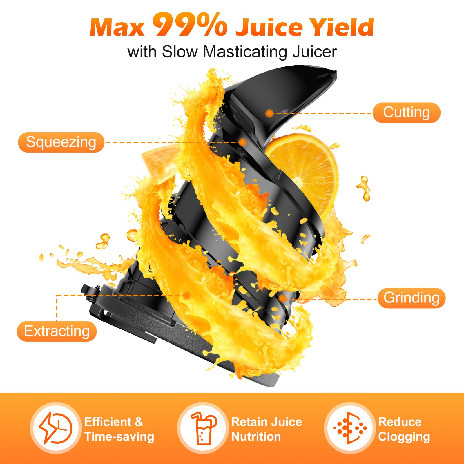 Juicer Machines with 5.4" Large Feed Chute, 400W Cold Press Juicer for Whole Vegetables and Fruits, Slow Masticating juicer Easy to Clean Juice Extractor Machine High Juice Yield(Titanium Gray)