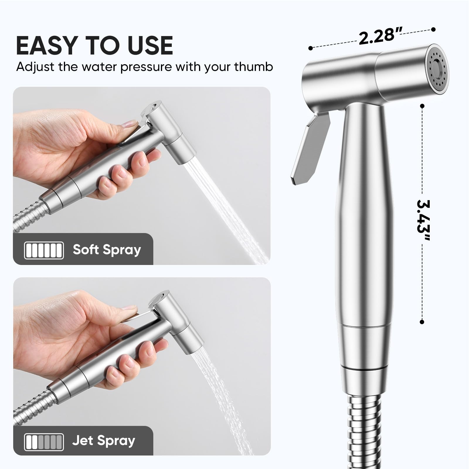 Arofa Handheld Toilet Bidet Sprayer for Toilet-Adjustable Water Pressure Control with Bidet Hose for Feminine Wash, Stainless Steel Brushed Nickel Cloth Diaper for Baby Wash