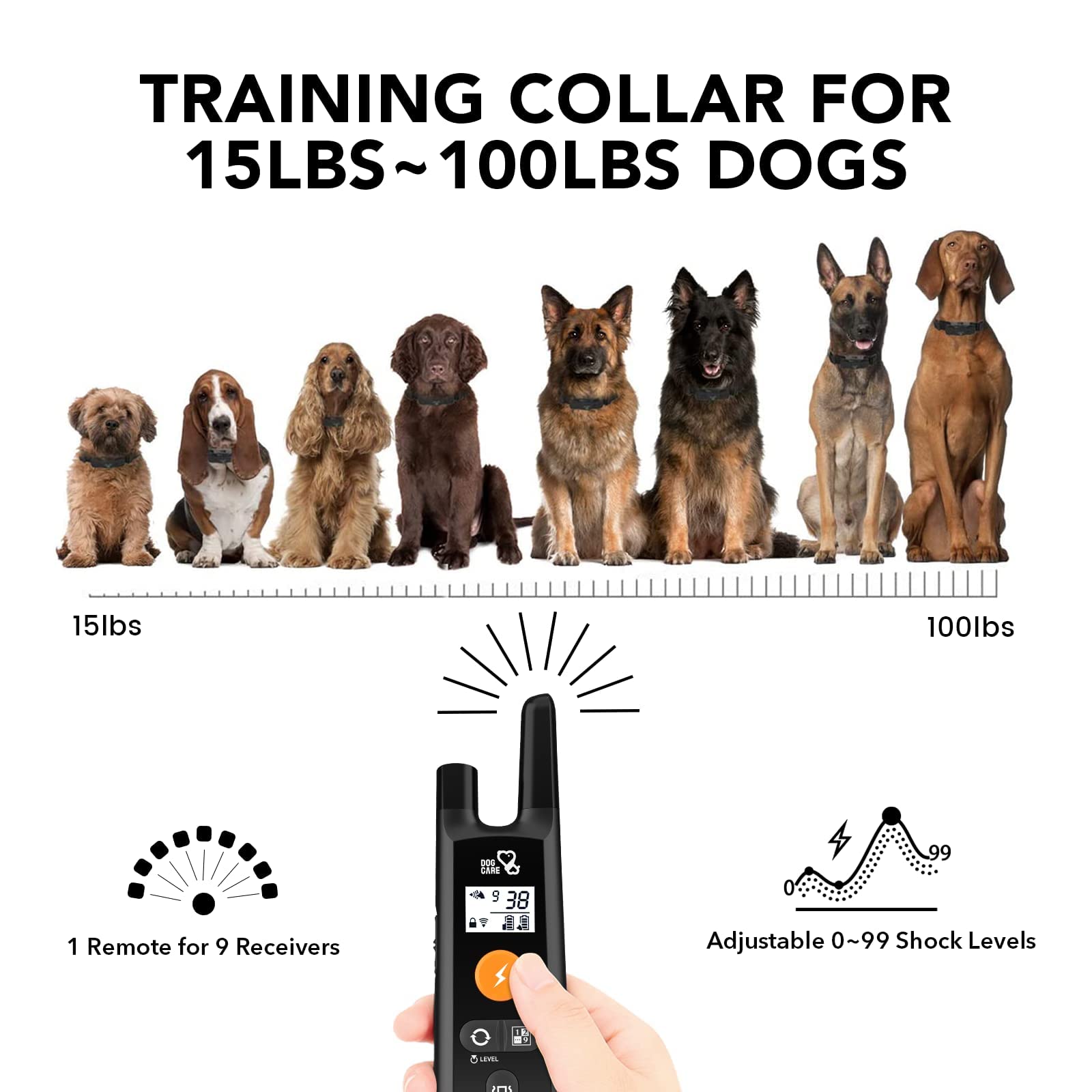 DOG CARE Dog Training Collar with Remote - Dog Shock Collar for All Dogs with 1800FT Remote, Rechargeable Dog Bark Collar with Beep/Vibration/Shock Modes, Security Lock, Rainproof