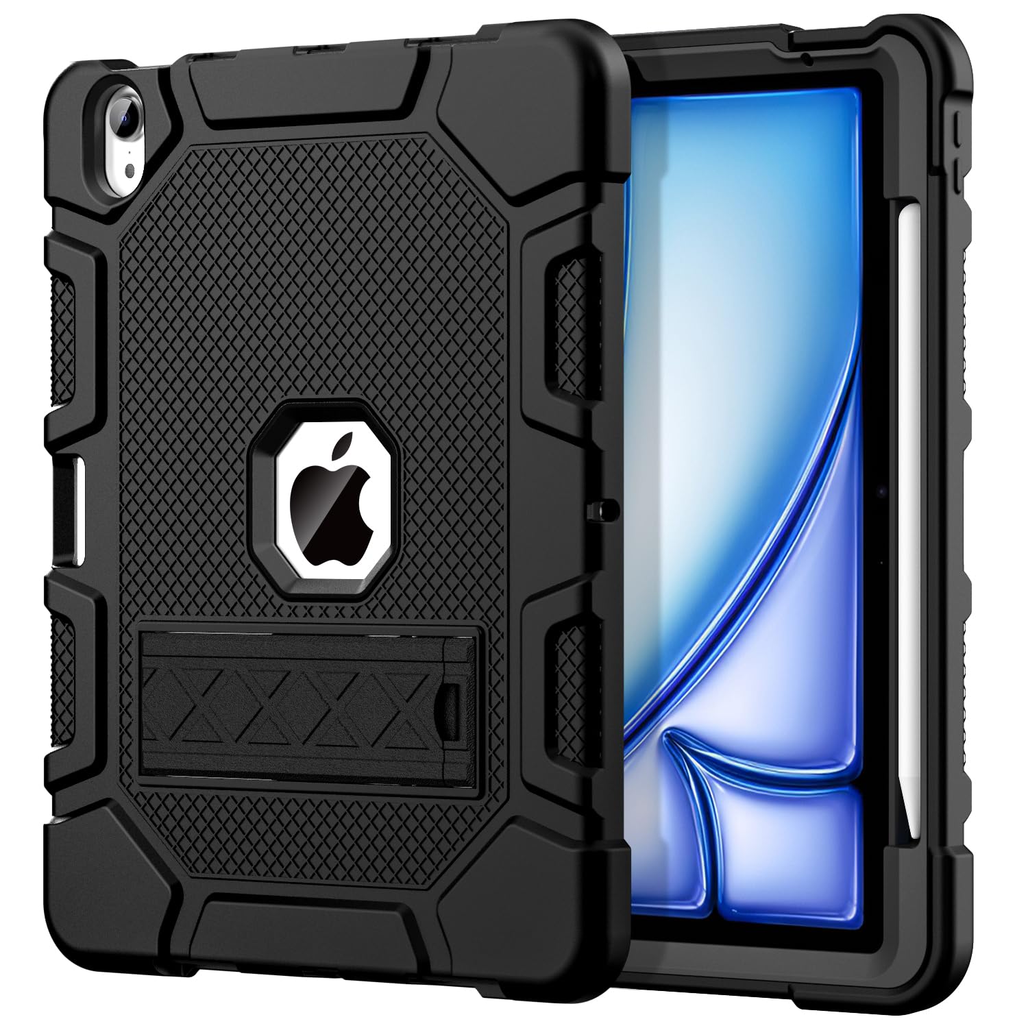 Azzsy Case for iPad Air 11 Inch M2 2024 Release, iPad Air 5th / 4th Generation 10.9 Inch Case (2022/2020), Heavy Duty Shockproof Protective Case with Pencil Holder for iPad Air 6th/5th/4th,Black