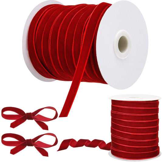 Chuangdi 3/8 Inch, 30 Yard Christmas Burgundy Velvet Ribbon Wide Vintage Velvet Ribbons for Christmas Tree Ornaments Flower Bouquets Wedding Wreath Bow Making DIY Craft Choker