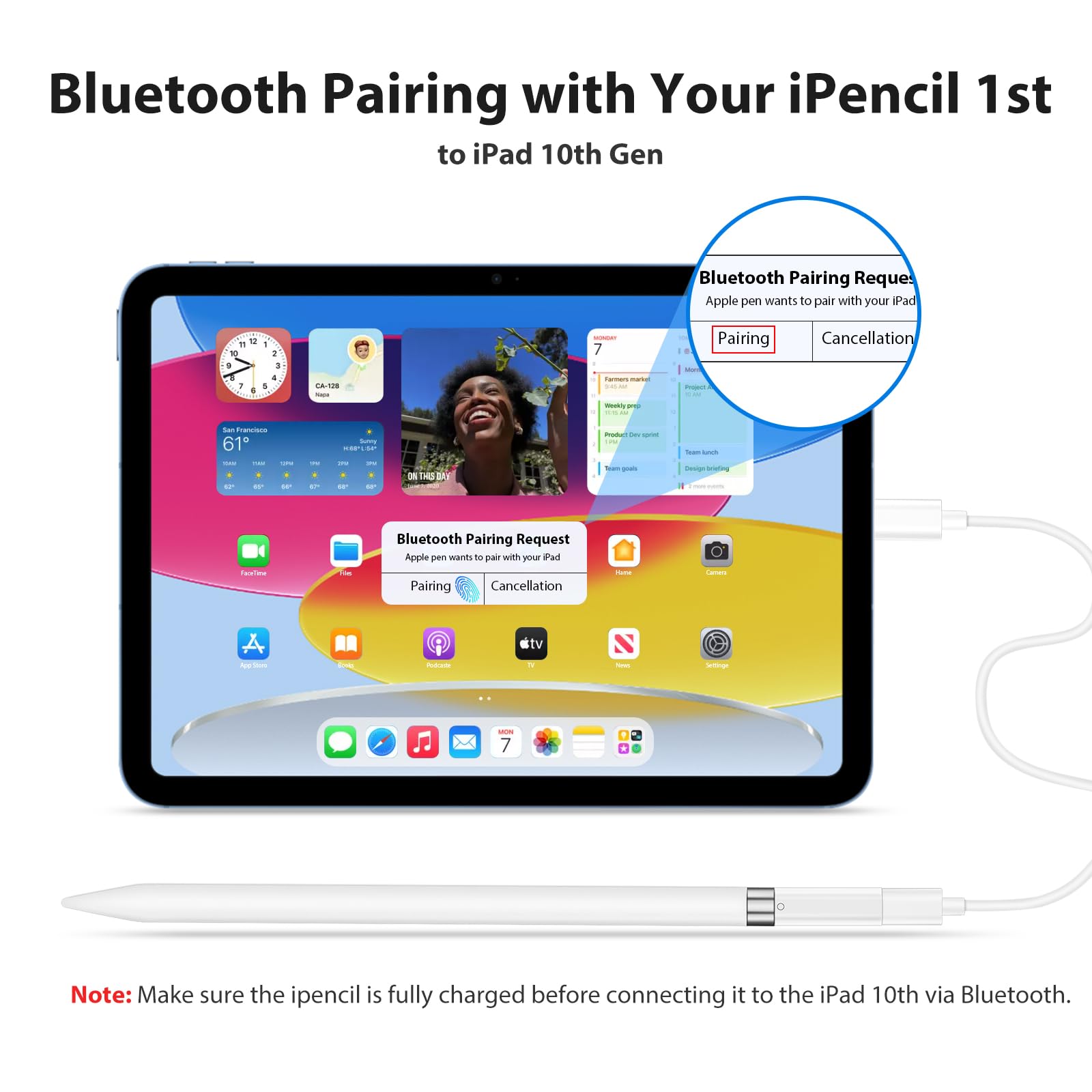 Pencil Charger Adapter for Apple Pencil 1st Generation, USB C to for Lightning Adaptor Charging Dongle Connector Accessories Bluetooth Pairing for iPad 10th Gen/A16, USB-C to iPencil 1st Gen Adapter