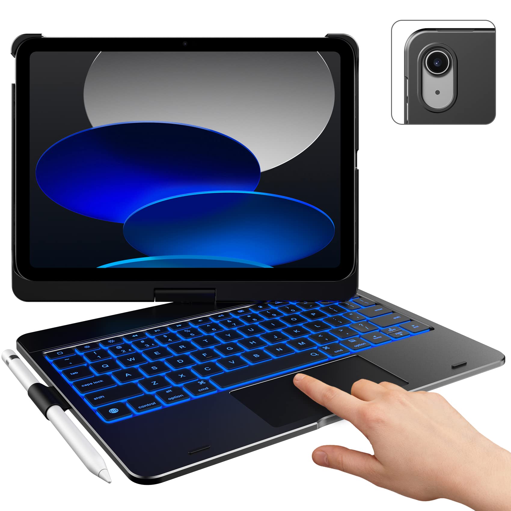 typecase Touch iPad 10th Generation Case with Keyboard (10.9", 2022), Multi-Touch Trackpad, 10 Color Backlight, 360° Rotatable, Thin & Light for Apple iPad 10th Gen 10.9 (Black)