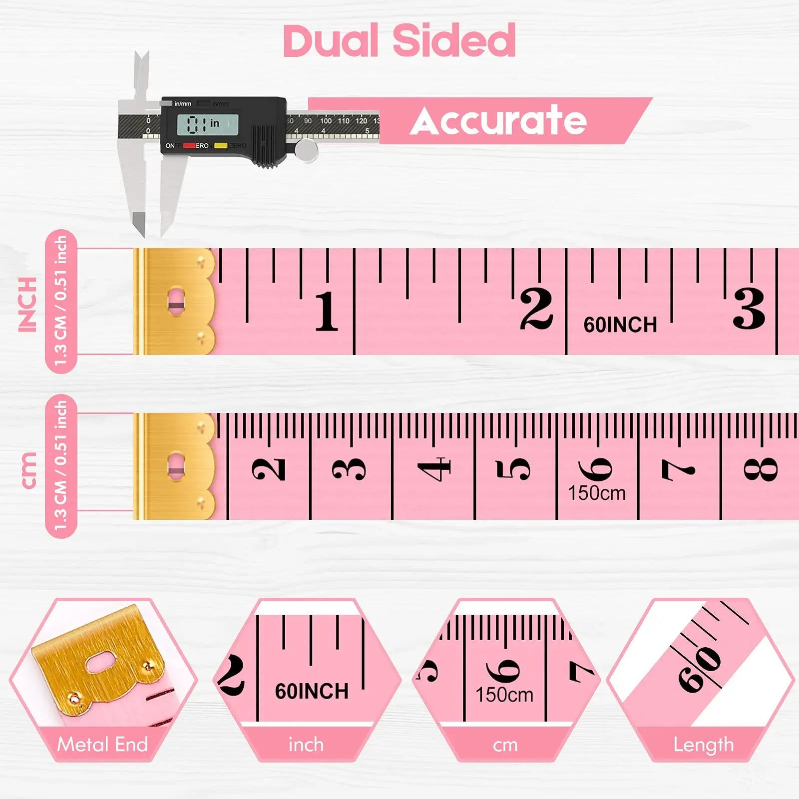 iBayam Tape Measure, Soft Ruler Measuring Tape for Body Weight Loss Fabric Sewing Tailor Cloth Vinyl Measurement Craft Supplies, 60-Inch Double Scale Ruler, 5-Pack