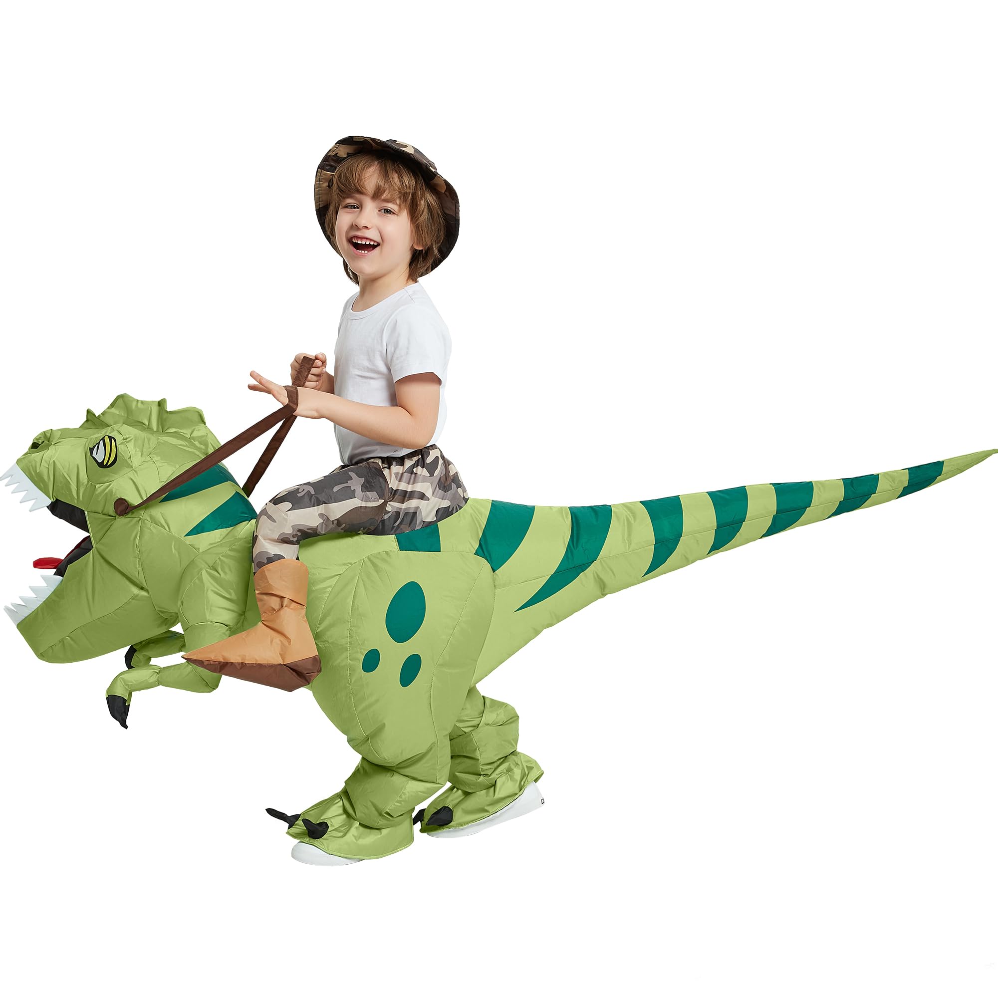 One Casa Inflatable Dinosaur Costume Riding T Rex Air Blow up Funny Fancy Dress Party Halloween Costume for Kids 4-6 Yrs