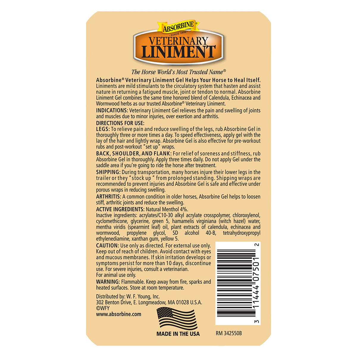 Absorbine Veterinary Liniment Topisches Analgetikum zur Linderung von Muskelkater und Arthroseschmerzen, wärmende Einreibung, 355 ml Gel