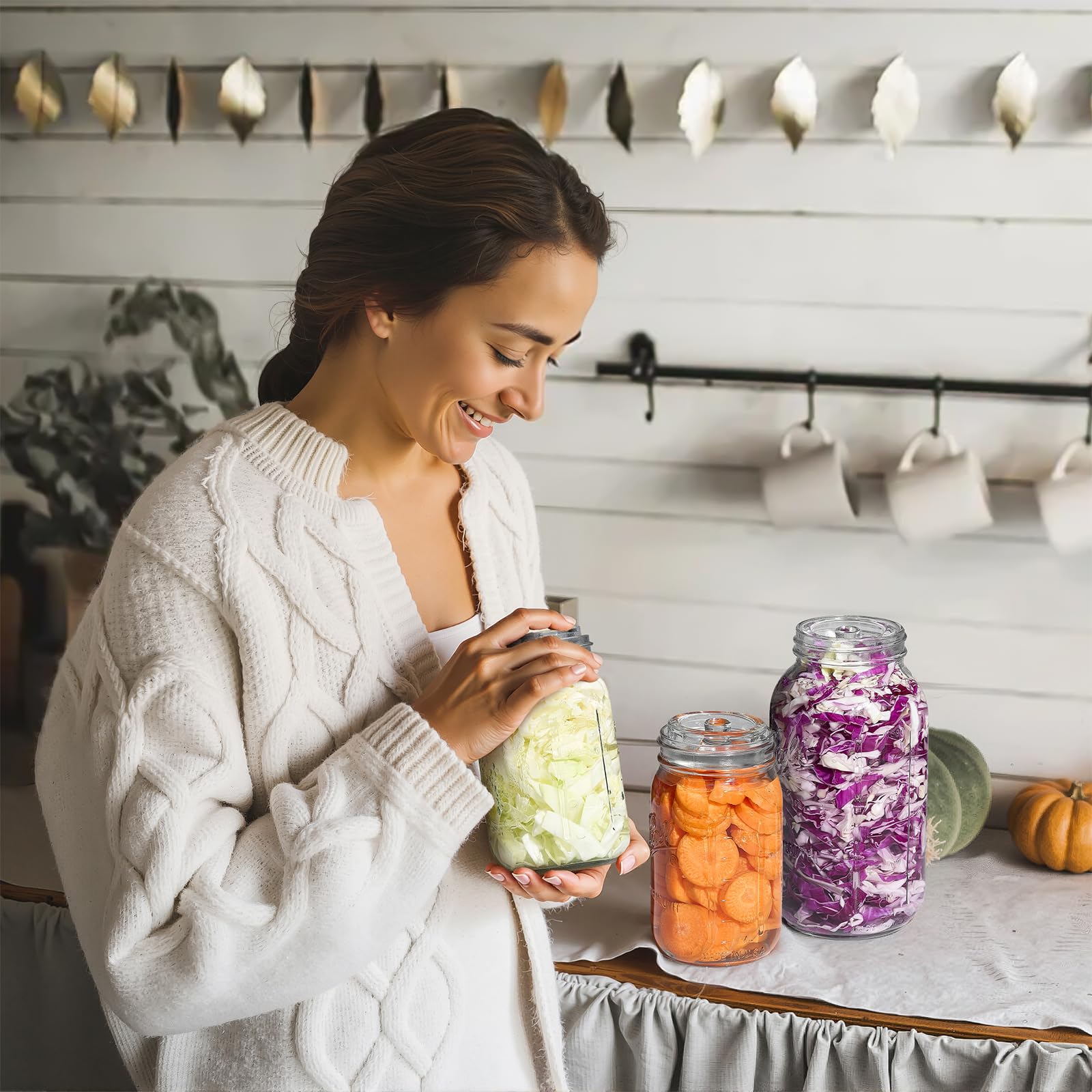 MFacoy 4-Pack of Fermentation Glass Weights with Easy Grip Handle for Great Wide Mouth Canning Mason Jars, Pickling Sourkrout Kraut Glass Weight Fermentation Kit with Easy Grip Handle, Dishwasher Safe