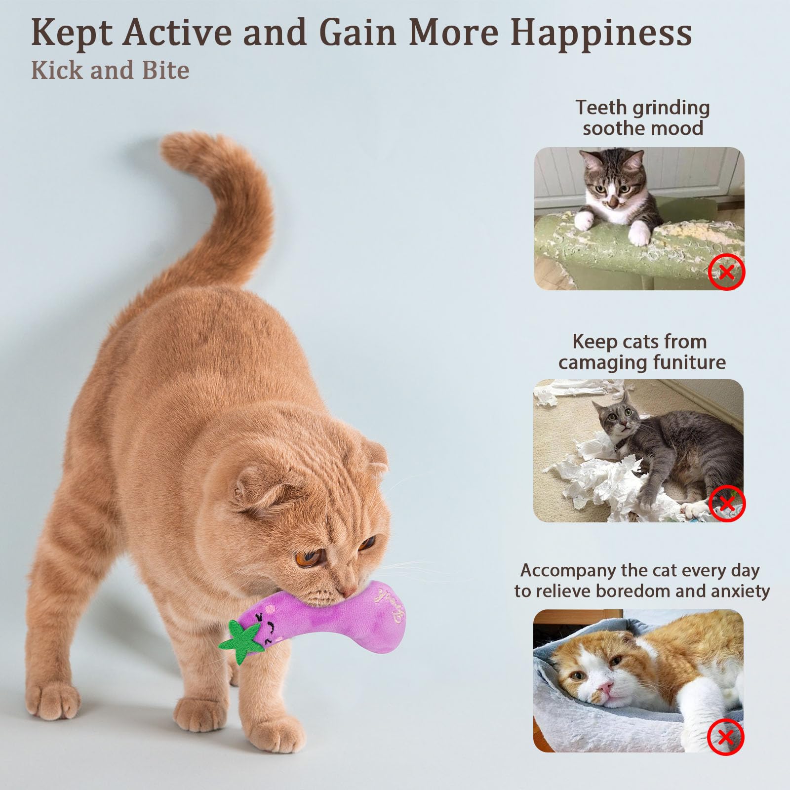 ETEKYER Catnip Cat Toys, Interactive Indoor Cat Nip Toy Kitty Kicker, Durable Kitten Teething Chew Toy, 5 Pack, Vegetable Shape