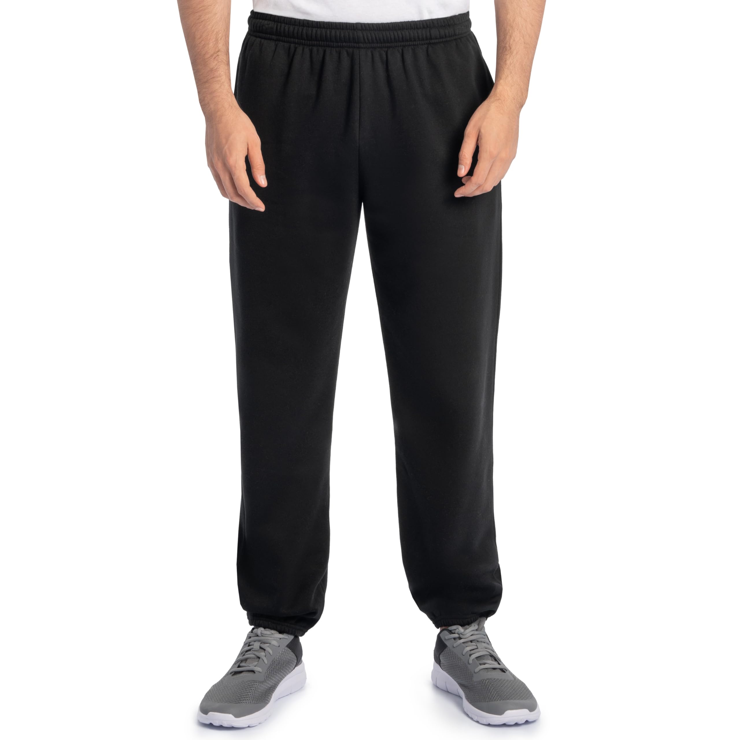 Fruit Of The Loom Mens Eversoft Fleece Elastic Bottom With Pockets, Relaxed Fit, Moisture Wicking, Breathable Sweatpants, Black, Large US