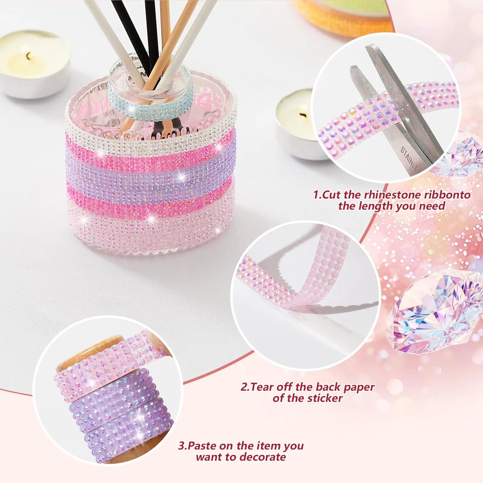 LYXMYGS Rhinestone Ribbon Self Adhesive Crystal Rhinestones, 12-Rolls Bedazzling Strips, 12-Yard Rhinestone Strips for DIY Craft, Rhinestones for Crafting