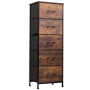 WLIVE Fabric Dresser, 5-Drawer Tall Dresser for Bedroom, Storage Organizer with Fabric Bins, Wood Top, Sturdy Steel Frame, Chest of Drawers for Closet, Hallway, Rustic Brown Wood Grain Print