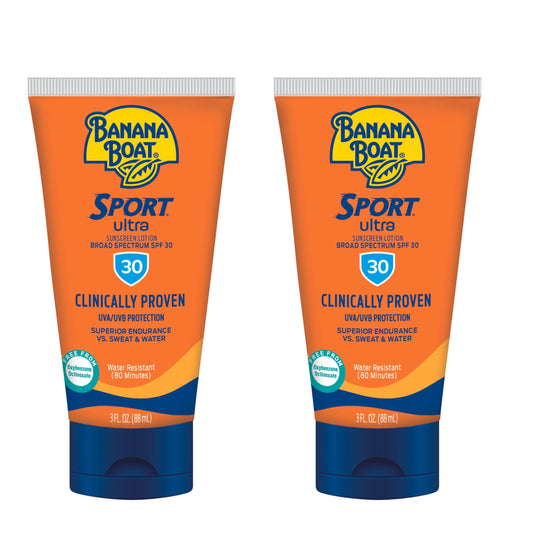 Banana Boat Sport Ultra SPF 30 Sunscreen Lotion, 3oz | Travel Size Sunscreen, Banana Boat Sunscreen SPF 30 Lotion, Oxybenzone Free Sunscreen, Sunblock Lotion Sunscreen SPF 30, 3oz each Twin Pack