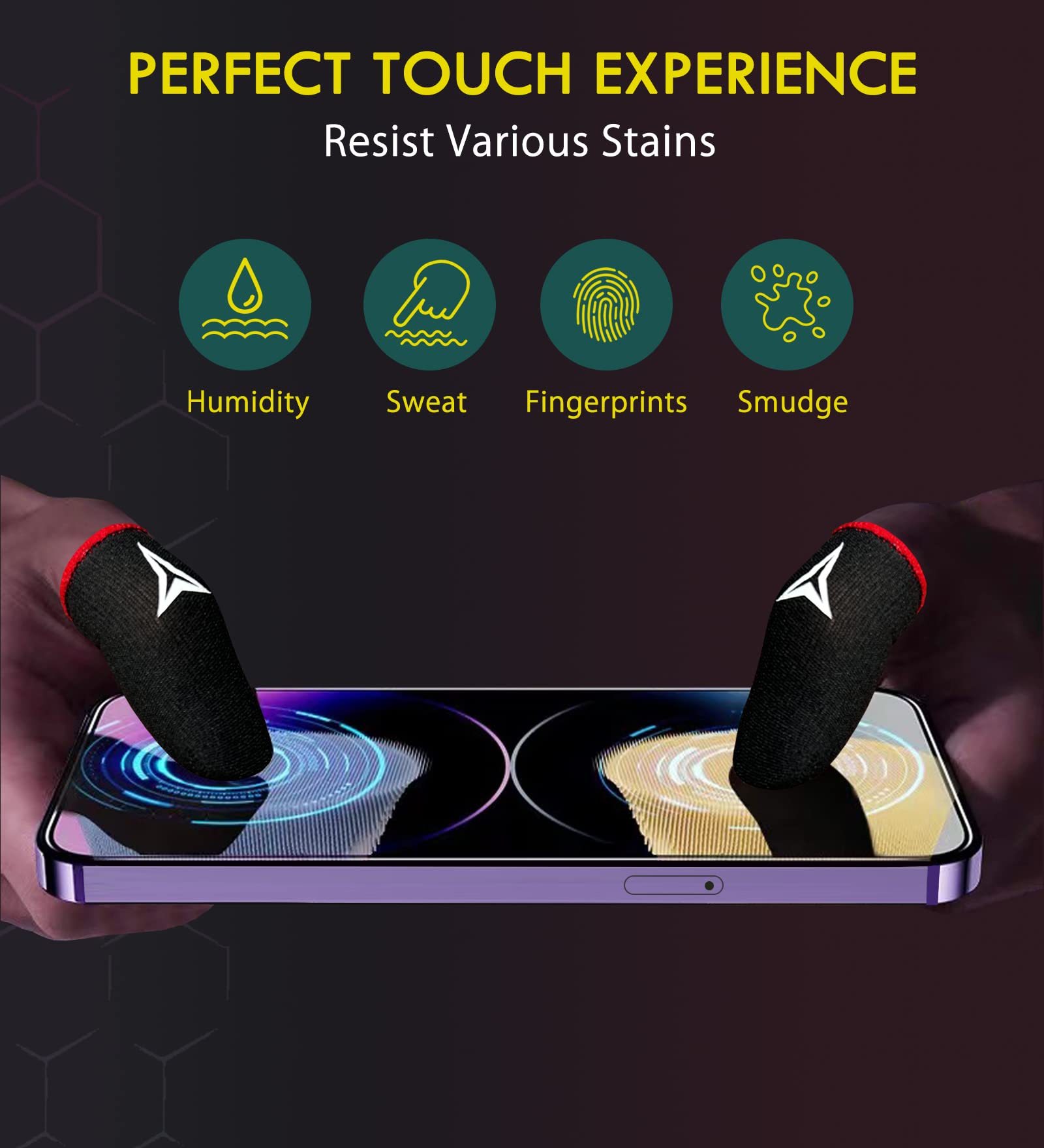 6 Pack Mobile Phone Gaming Finger Sleeves, Nuozme Finger Sleeves Compatible with All Touchscreen Devices, 0.15mm Superconducting Nanofibers, Smooth Feel, Anti-Sweat, Extremely Thin, Red Edge