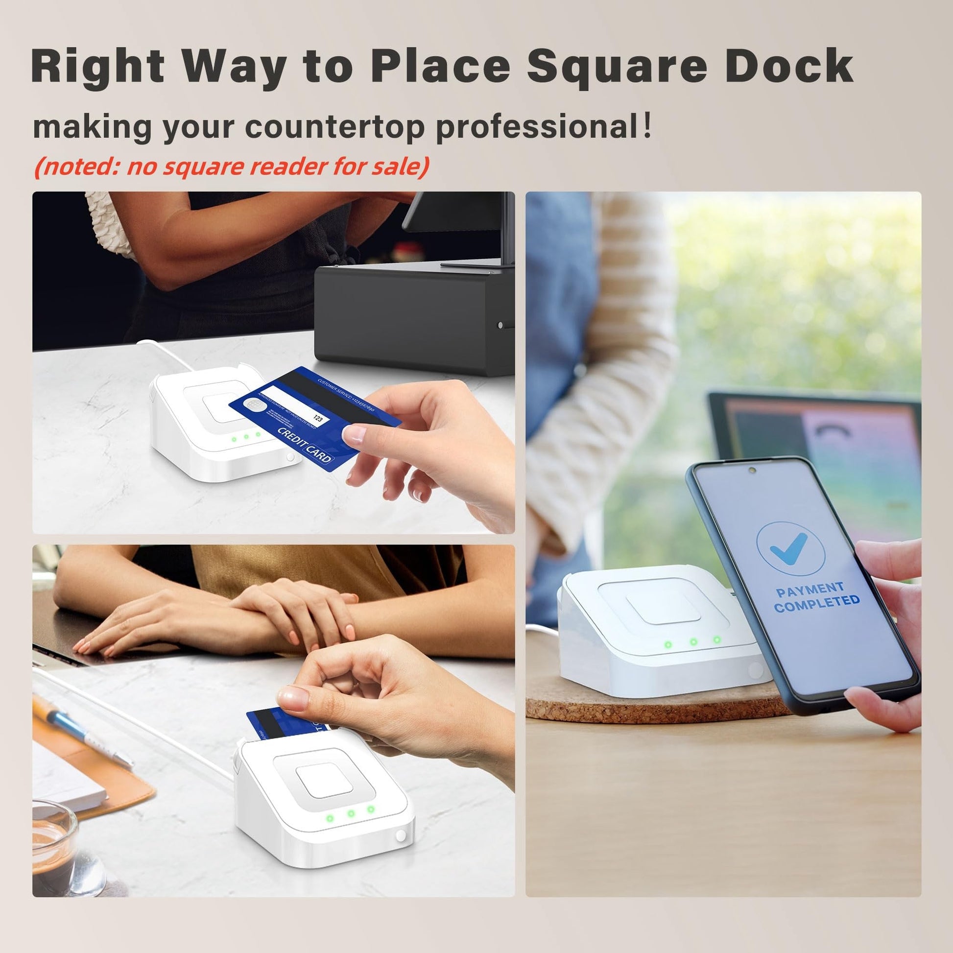 Square Dock for Square Reader 2nd Generation, Holder Stand for Square Card Reader 2nd Generation, Dock with Smart Anti-Sleep Button Portable Size Anti-Slip (Cable and Wall Charger Included, No Device