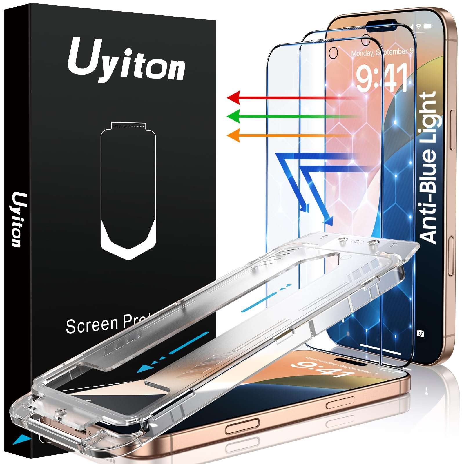 Uyiton Compatible with iPhone 16 Pro Max Screen Protector (Anti-Blue Light) - [Easy Fit] Shatterproof Full Coverage [Case Friendly] 9H Tempered Glass Screen Protector for iPhone 16 Pro Max, 2 Pack