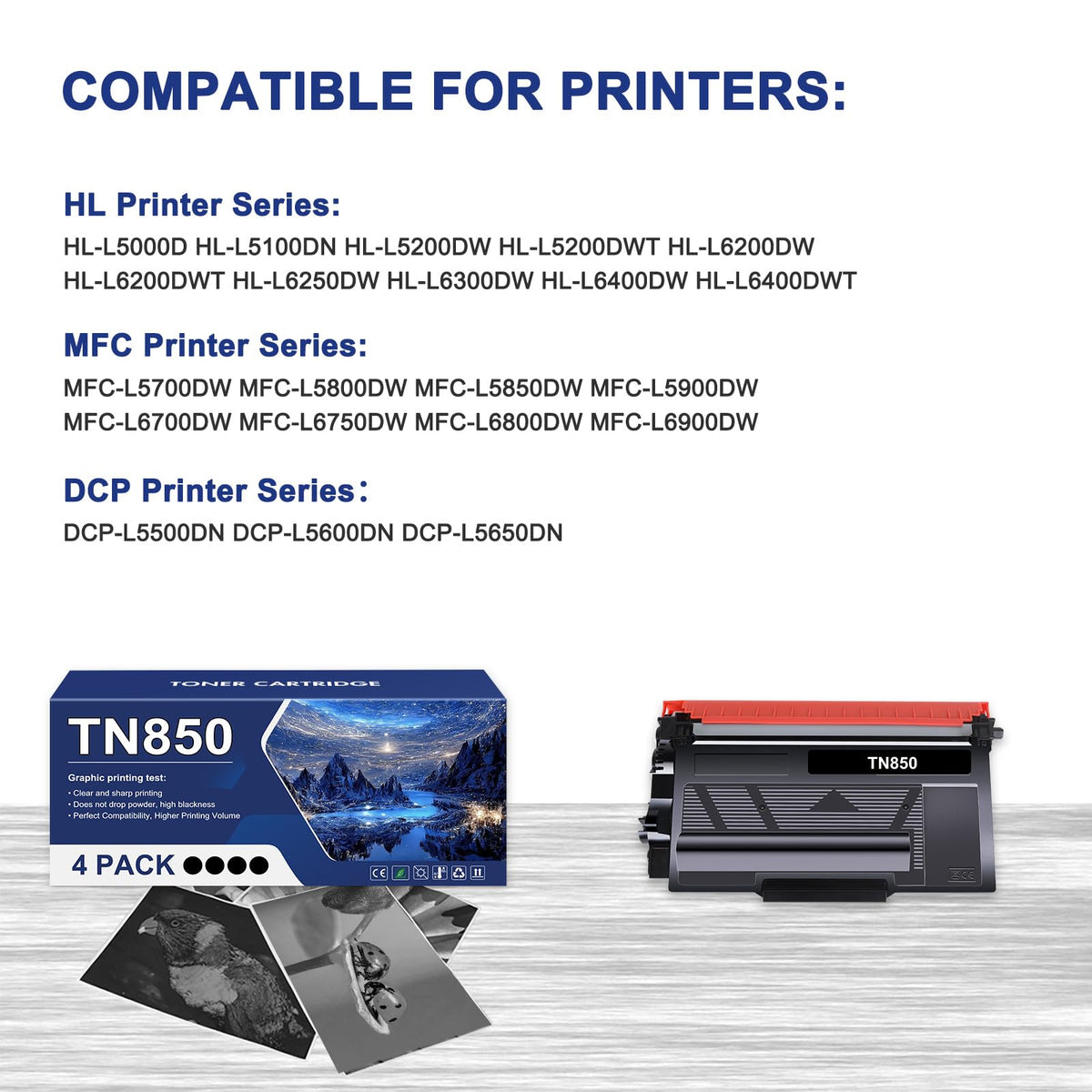 TN850 TN820 High Yield Toner Cartridge TN 850 TN-850 Replacement for Brother TN820 TN-820 TN 820 for HL-L6200DW MFC-L5700DW MFC-L5850DW HL-L5200DW MFC-L5900DW MFC-L6800DW Printer Black Ink 4-Pack
