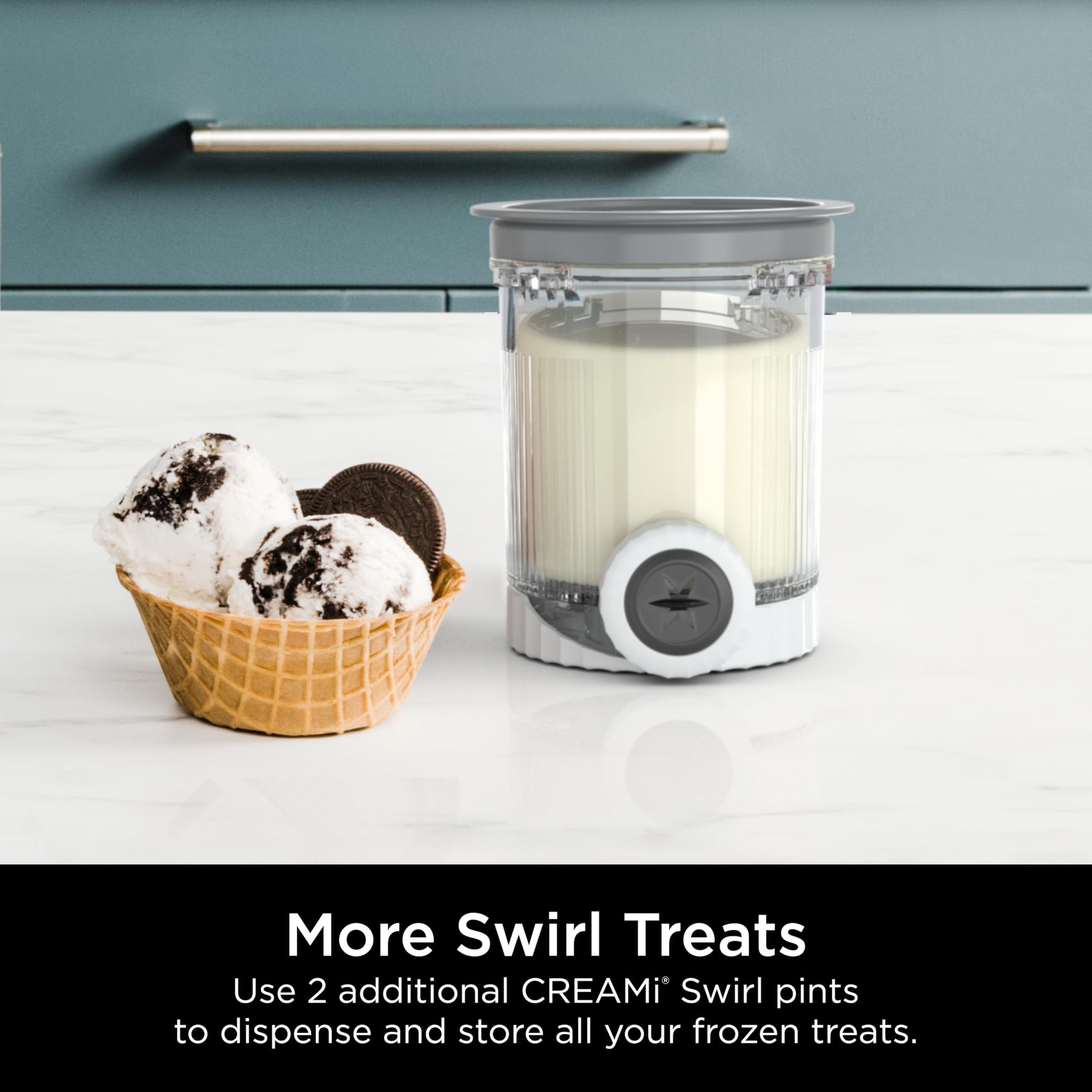 Ninja Swirl by CREAMi Pints and Lids - 2 Pack, Compatible with NC700 Series Ninja Swirl Ice Cream & Soft Serve Makers, BPA-Free & Dishwasher Safe, Grey Lids, XSK7PNTLD2