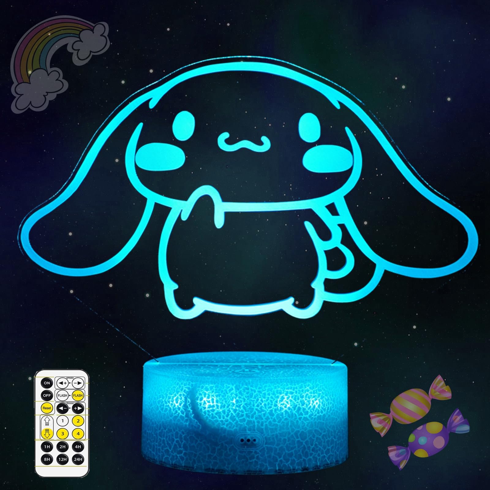 Cute Night Light - Anime Charater 7 Color Change Decor Kitty Lamp with Remote, Dim, Timer, Game Fan Gifts for Christmas Birthday Boys Girls