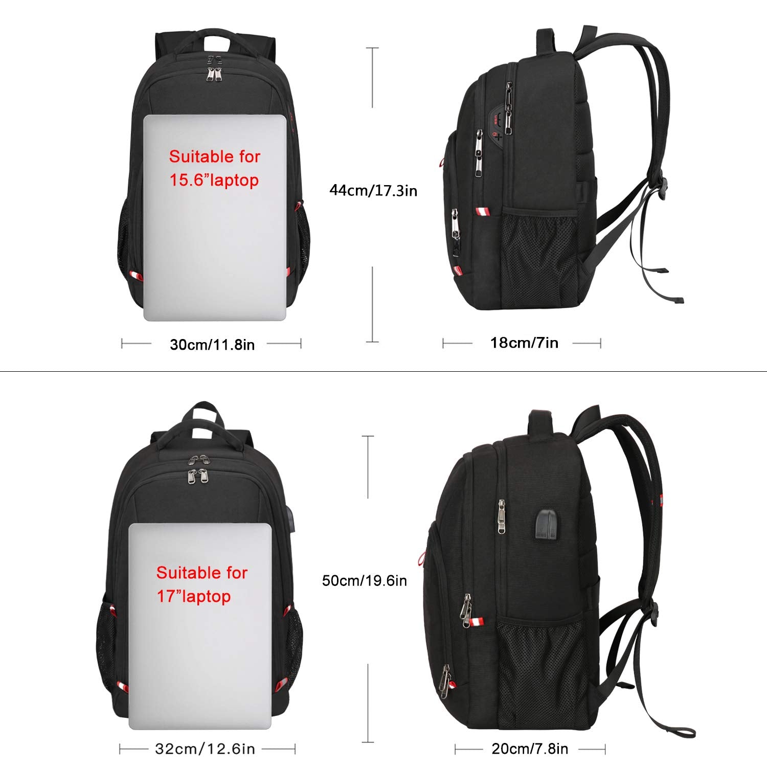 Travel Laptop Backpack, Black Backpack for Men and Women with USB Slit Business Computer Back Pack (Black, 15.6 Inch)