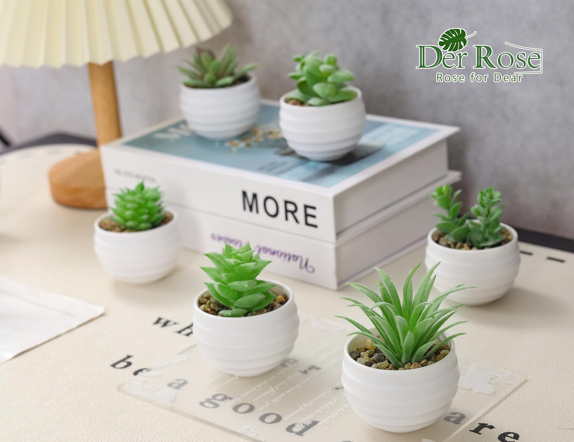 Der Rose Set of 6 Succulents Plants Artificial in Pots Small Fake Plants for Bedroom Aesthetic Living Room Shelf Bathroom Decor Office Desk Accessories