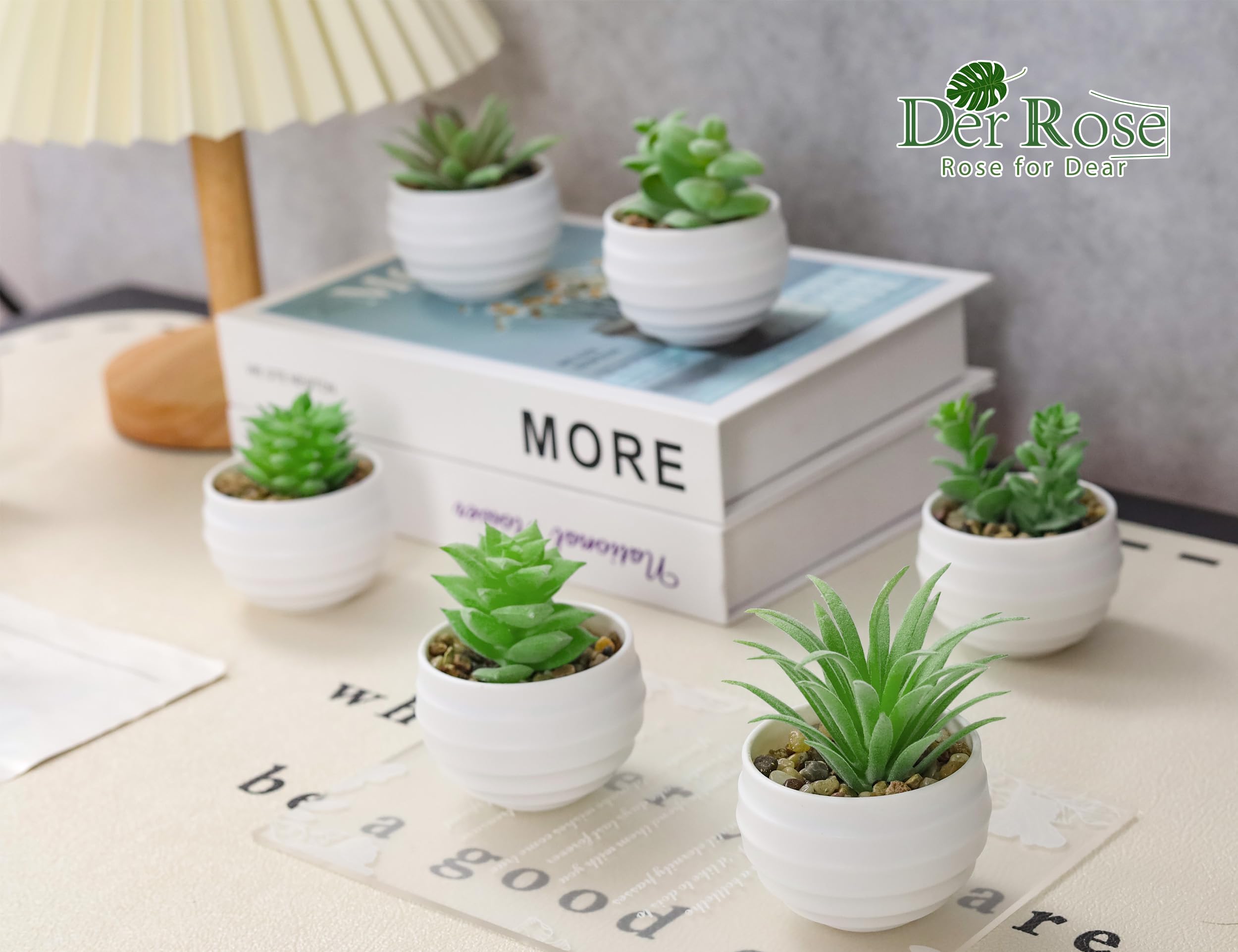Der Rose Set of 6 Succulents Plants Artificial in Pots Small Fake Plants for Bedroom Aesthetic Living Room Shelf Bathroom Decor Office Desk Accessories