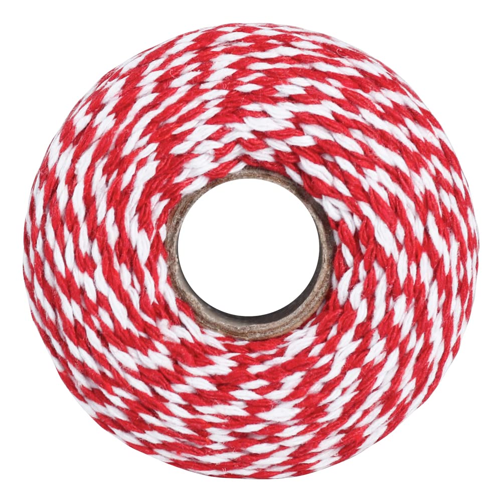 Vivifying Red and White Twine, 656 Feet 2mm Cotton Bakers Twine String for Gift Wrapping, Baking, Butchers, DIY Crafts, Tying Cake and Pastry Boxes