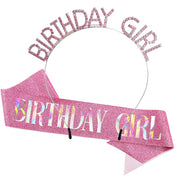 AOPRIE Pink Birthday Sash for Women Girls Happy Birthday Crown Tiara for Women Headband Princess Crown Accessories Decorations