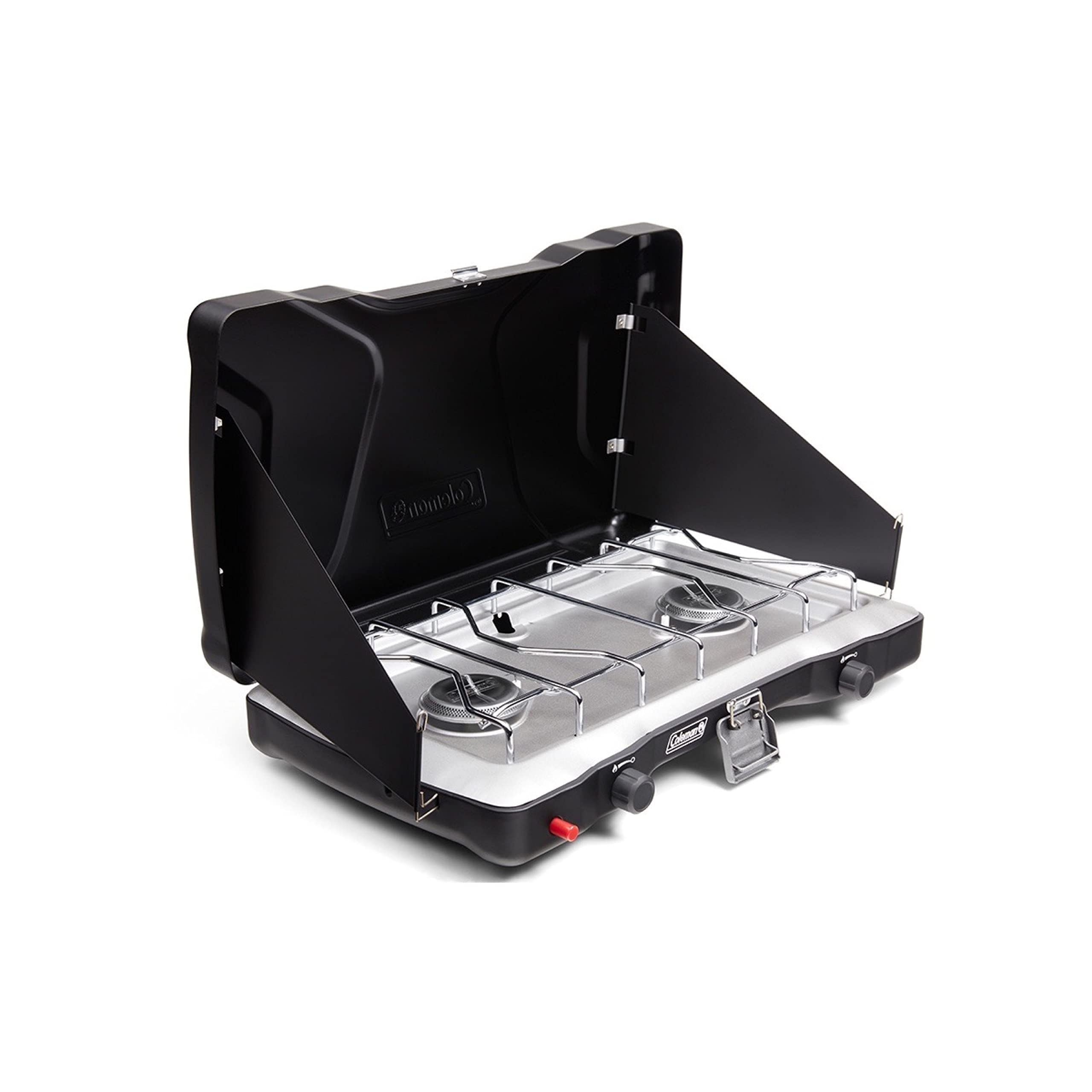 Coleman Triton+ 2-Flammen-Propangas-Campingkocher mit InstaStart-Zündung, tragbarer Campingkocher mit 2 einstellbaren Brennern und Windschutz, 22.000 BTU Leistung für Camping, Tailgating, Grillen