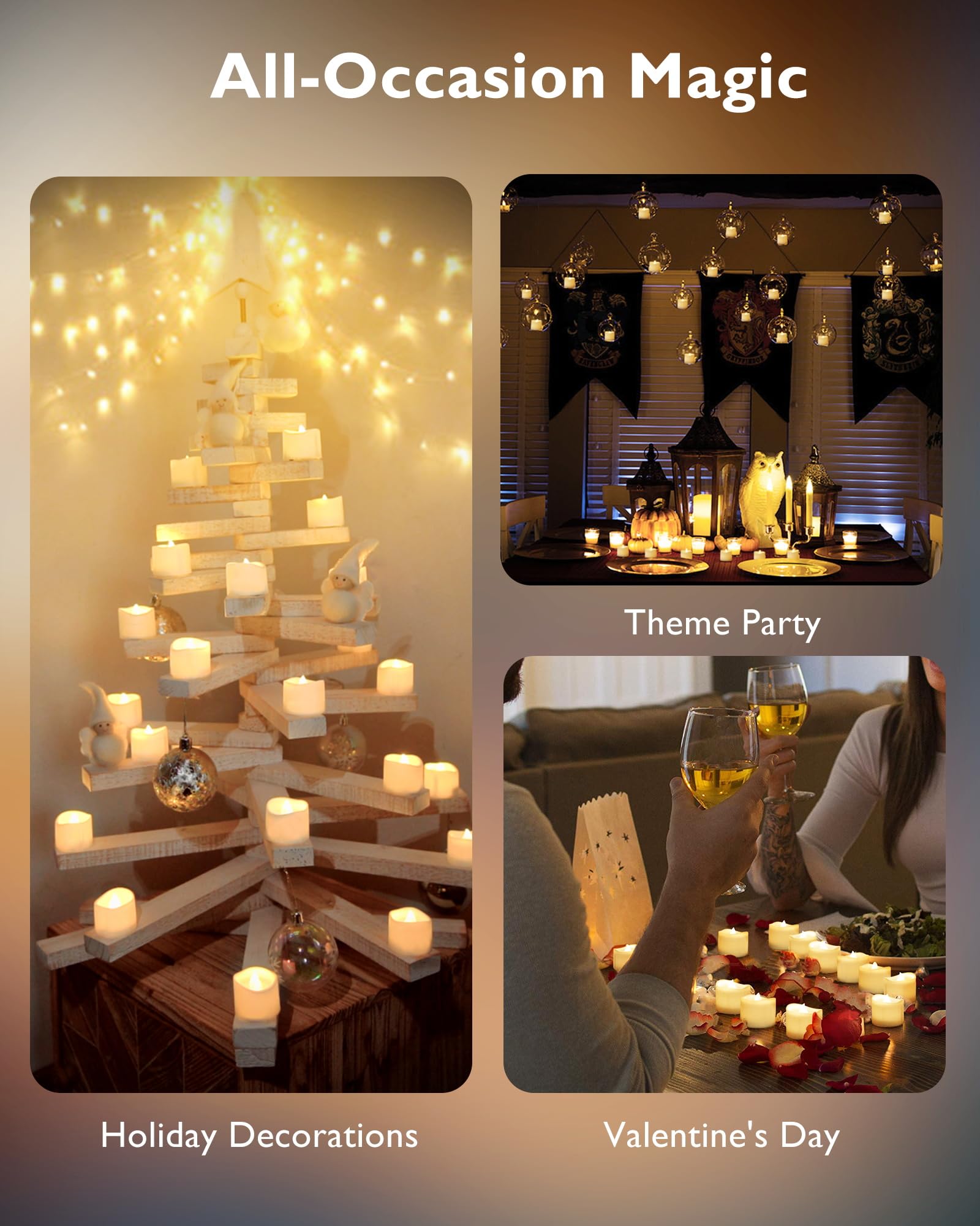 Homemory 24Pcs Flickering Flameless Candle Battery Operated, 200+Hours Fake Electric LED Tea Lights for Votive, Centerpiece Table Decorations, Wedding, Aniversary, Halloween, Christmas