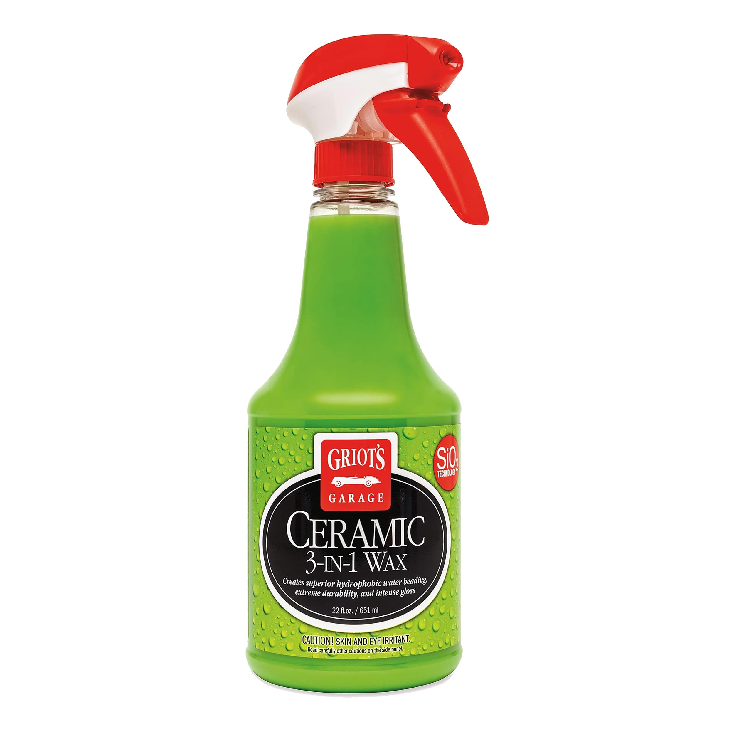 Griot's Garage Ceramic 3-in-1 Wax, SiO2 Spray for Cars, Trucks, and RV's, Provides Protection and Water Beading on Paint, Wheels, Plastic, Rubber Trim, Chrome, and More, 10978, 22 oz