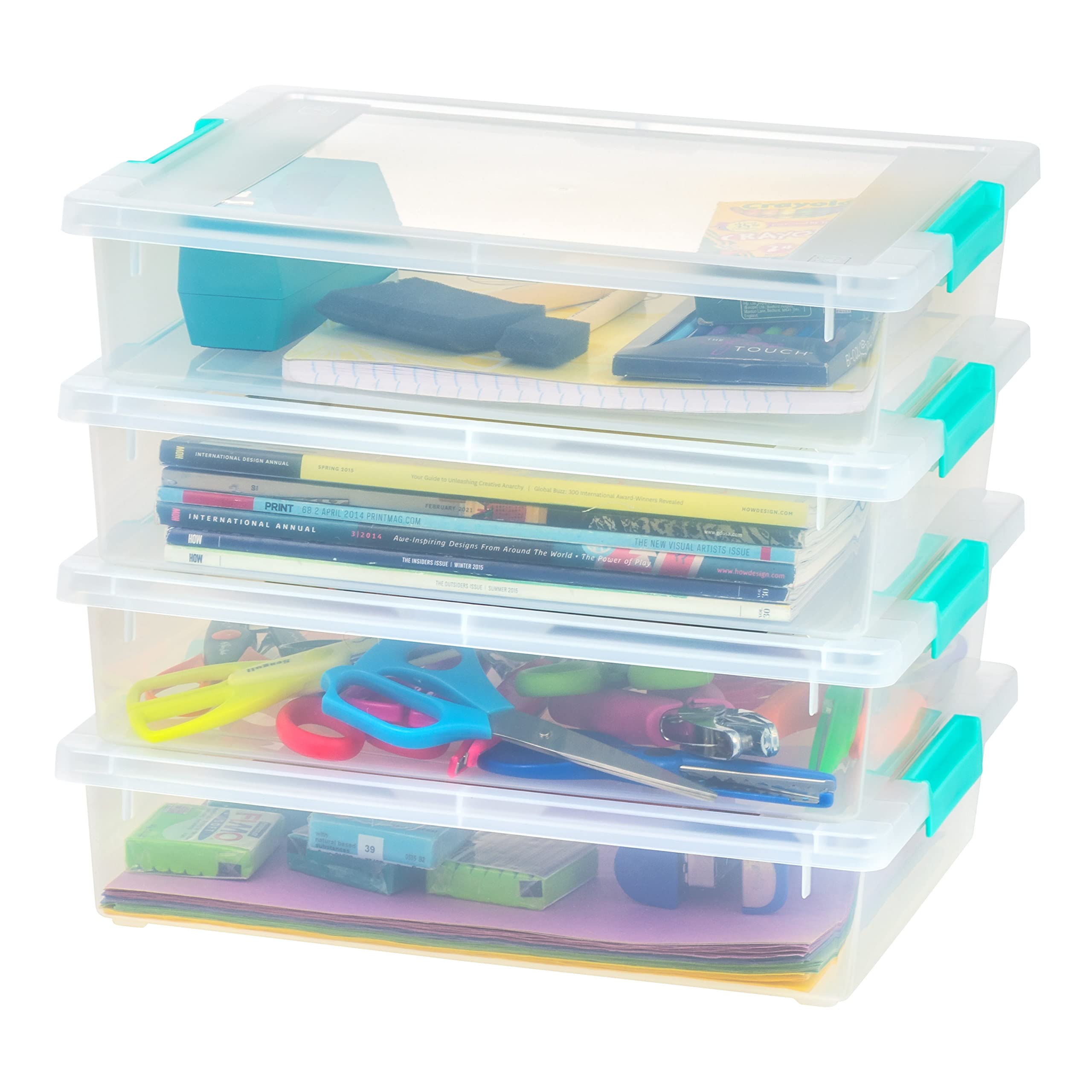 IRIS USA 6 Qt. Plastic Storage Bins Containers with Lids, 4 Pack, Small Sensory Bin, Craft Storage, Craft Organizers & Storage, Organizing Container for Home, Office & Art Supplies, Stackable, Clear