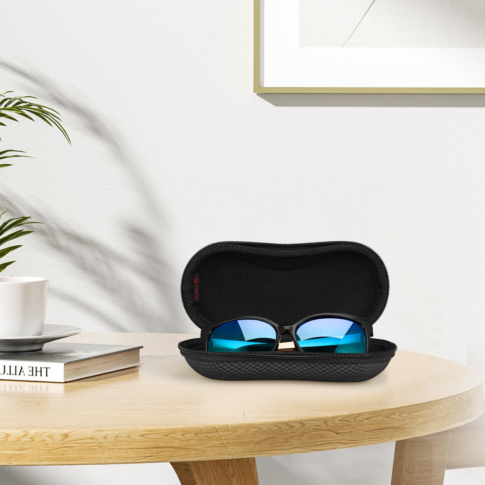 Fintie Sunglasses Case, Hard EVA Shell Shockproof Sport Glasses Case with Metal Carabiner Travel Zipper Eyeglasses Holder, Black